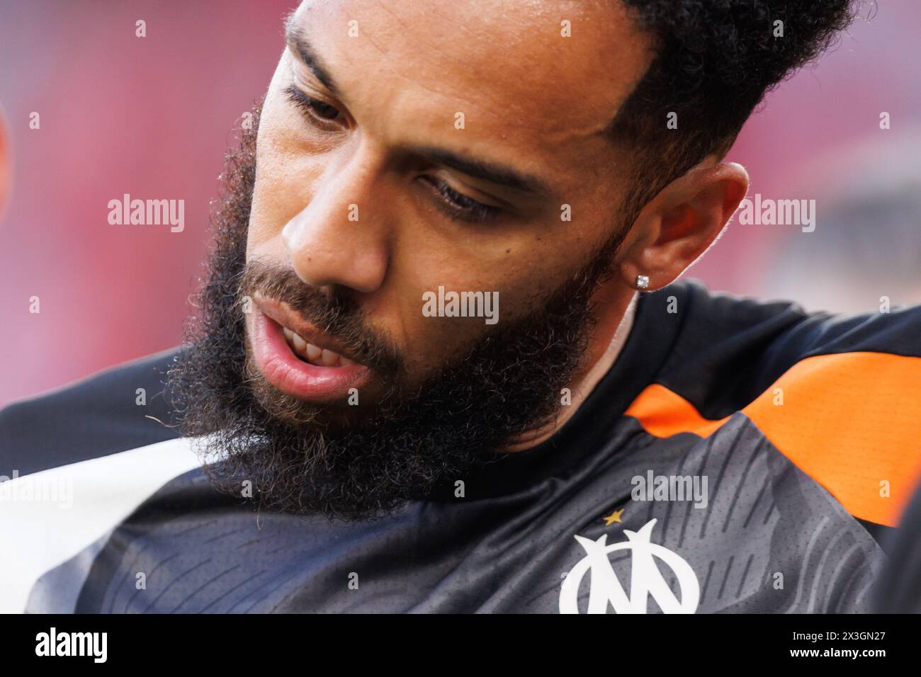 Pierre-Emerick Aubameyang durante la partita di UEFA Europa League tra SL Benfica e Olympique de Marseille all'Estadio da Luz, Lisbona, Portogallo. (Maciej solo camera Foto Stock