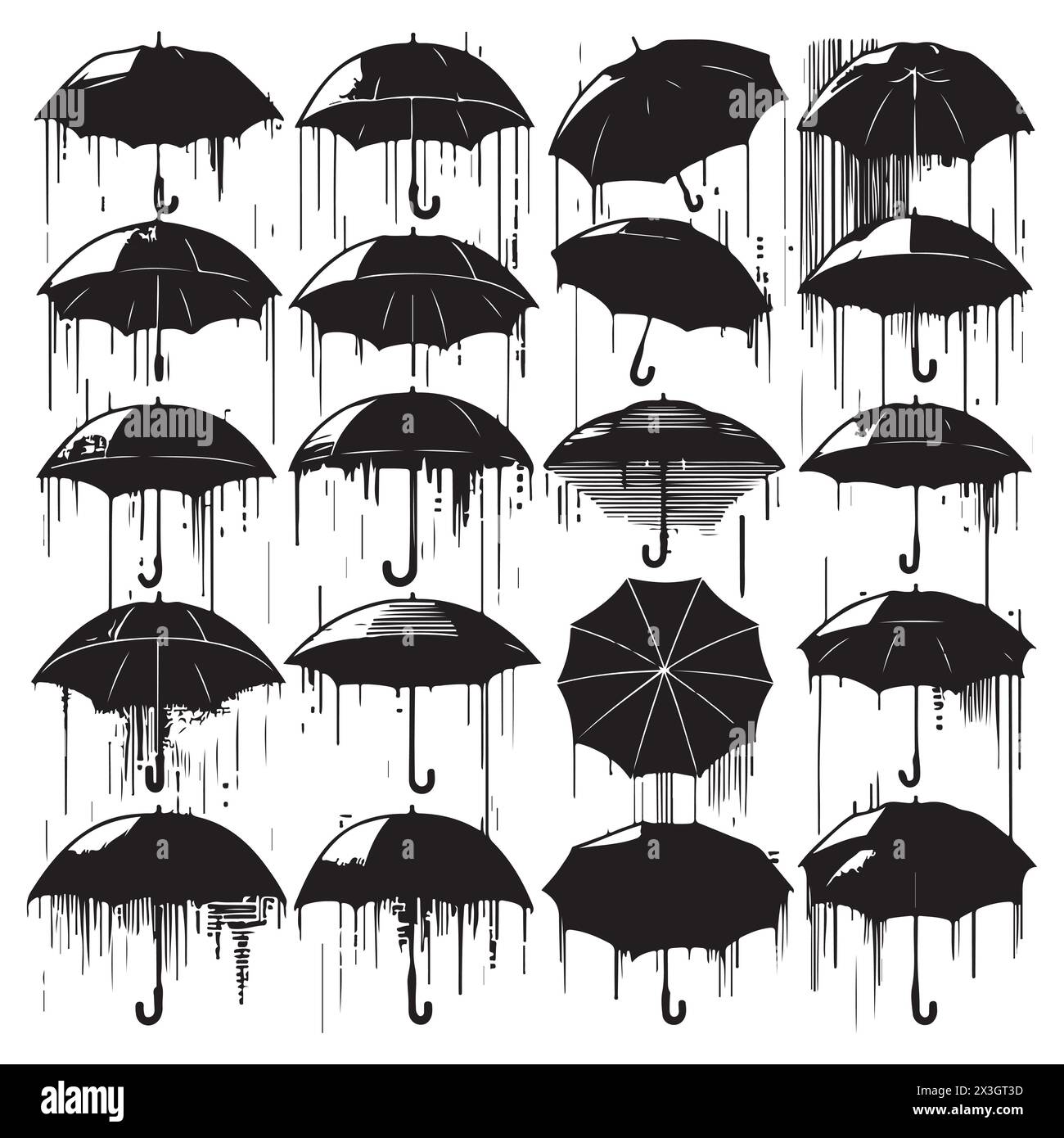 Silhouette nera set di vari ombrelli, illustrazione vettoriale Illustrazione Vettoriale