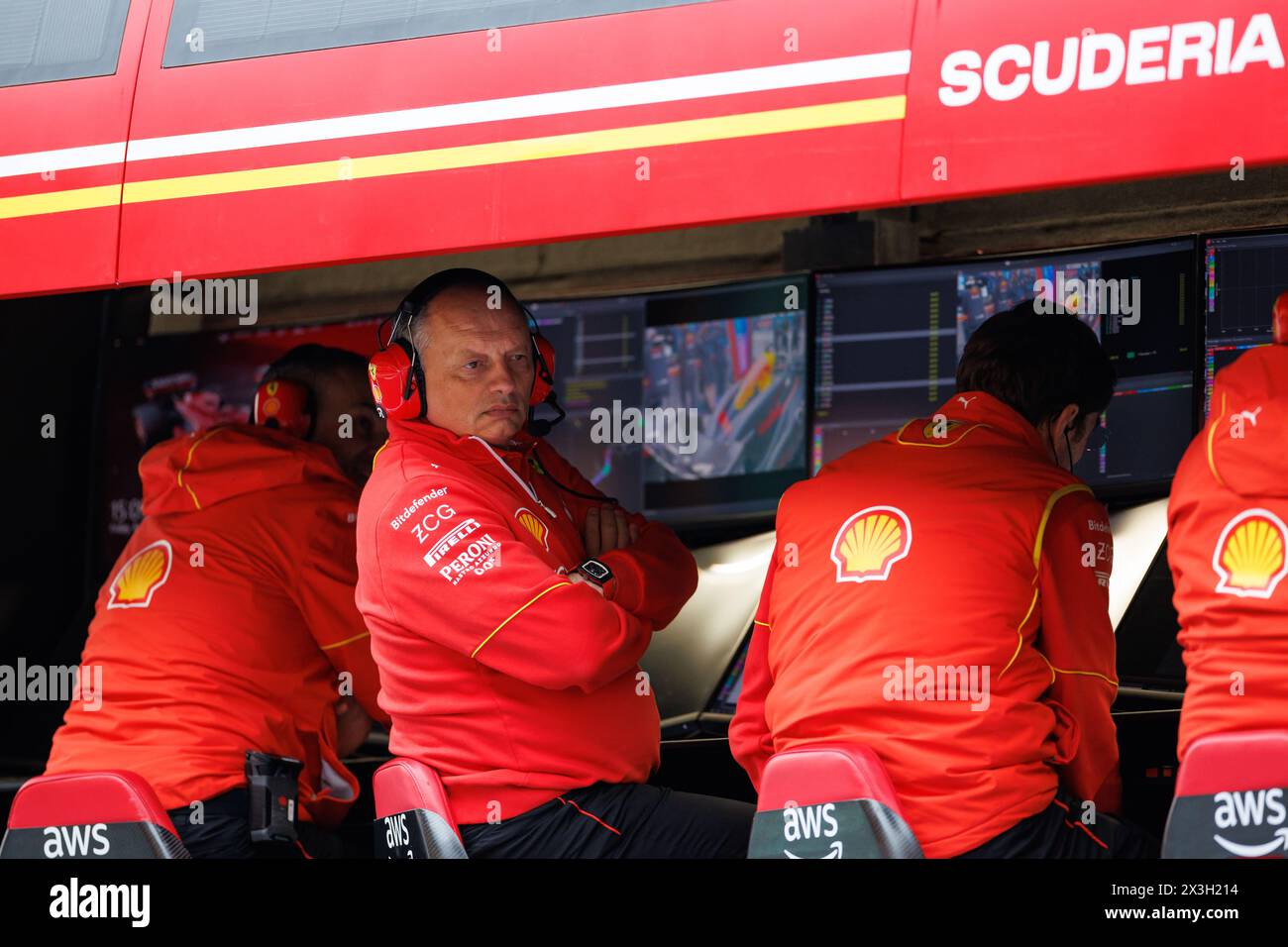 Circuito di Suzuka, 5 aprile 2024: Frederic Vasseur, preside della Ferrari durante il Gran Premio di Formula 1 del Giappone 2024. Foto Stock