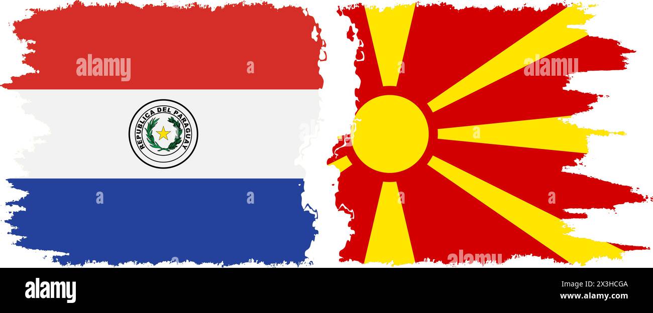 La Macedonia del Nord e il Paraguay grunge bandiere connessione, vettore Illustrazione Vettoriale