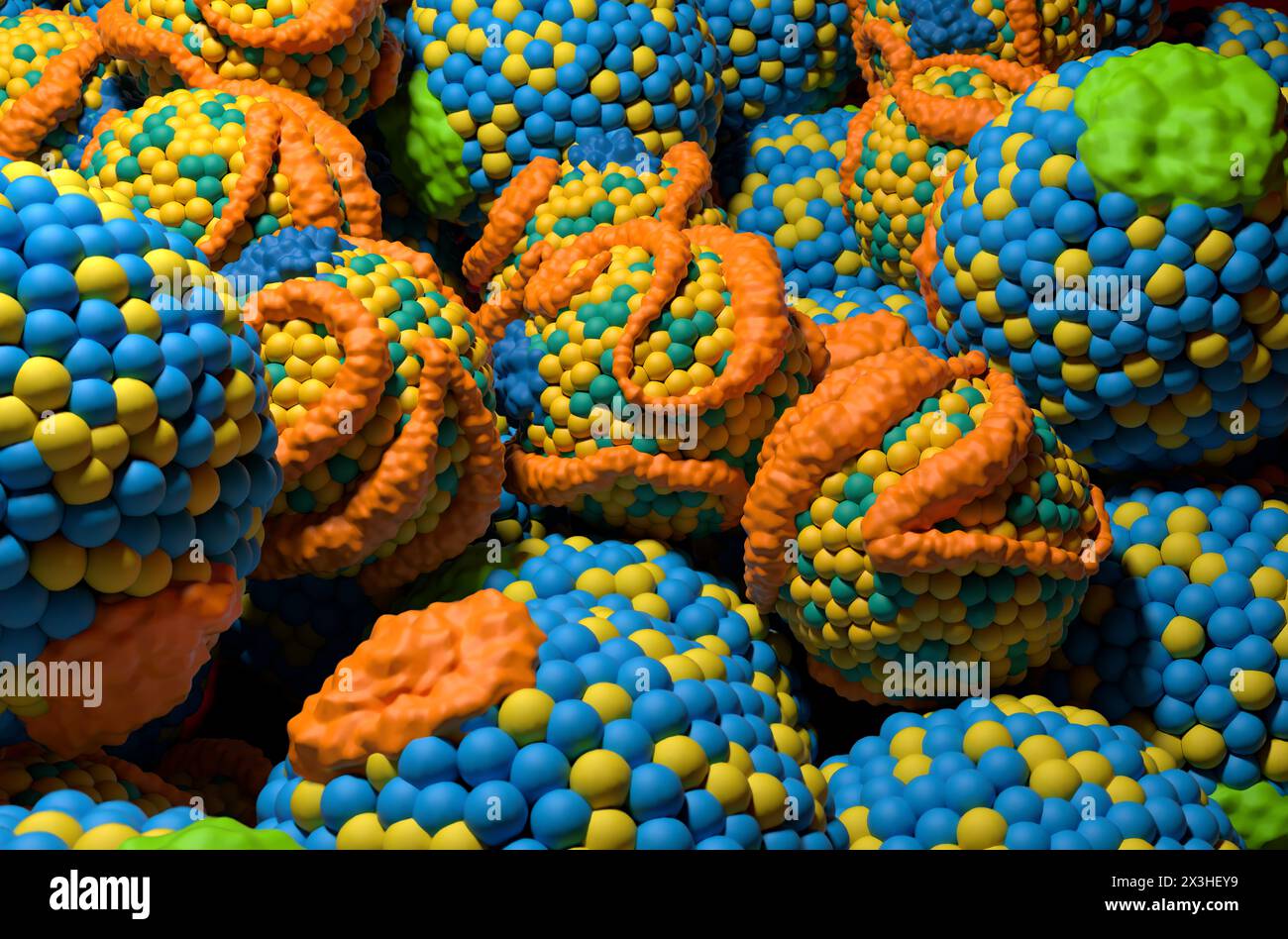 Colesterolo LDL (lipoproteina a bassa densità) e HDL (lipoproteina ad alta densità) - Vista ravvicinata illustrazione 3d. Foto Stock