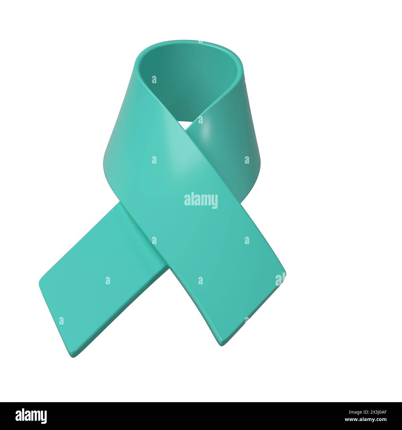 Cancro ovarico 3d Awareness Month Teal Color Ribbon cancro ovarico, sindrome dell'ovaio policistico, disturbo da stress post traumatico, ossessivo compulsivo Foto Stock
