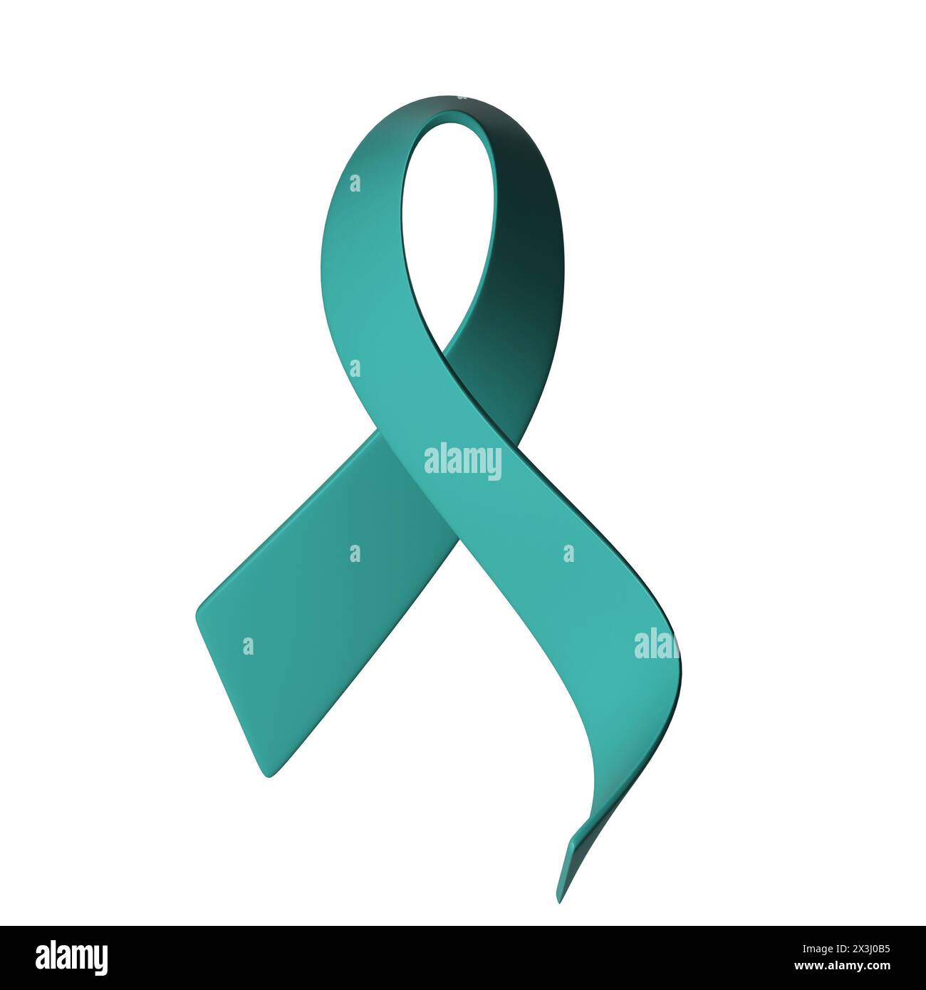 Cancro ovarico 3d Awareness Month Teal Color Ribbon cancro ovarico, sindrome dell'ovaio policistico, disturbo da stress post traumatico, ossessivo compulsivo Foto Stock