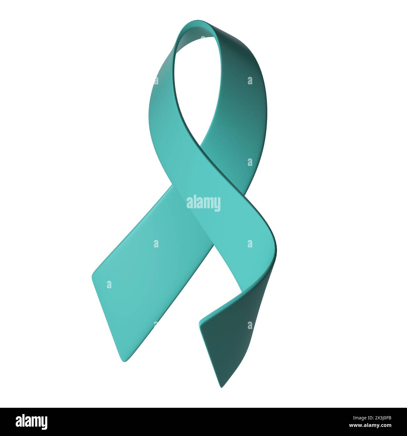 Cancro ovarico 3d Awareness Month Teal Color Ribbon cancro ovarico, sindrome dell'ovaio policistico, disturbo da stress post traumatico, ossessivo compulsivo Foto Stock