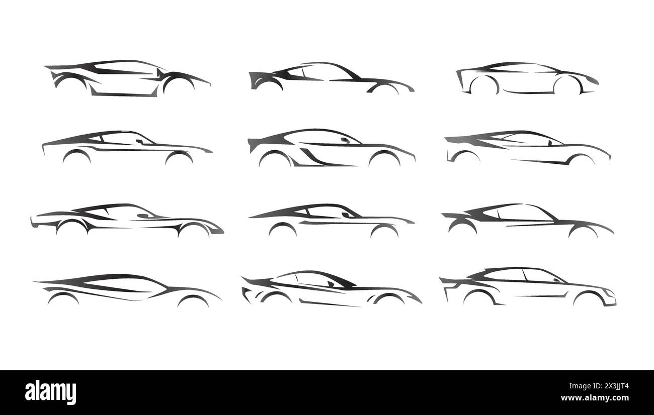 Collezione di silhouette di veicoli sportivi creativi design del logo illustrazione vettoriale Illustrazione Vettoriale