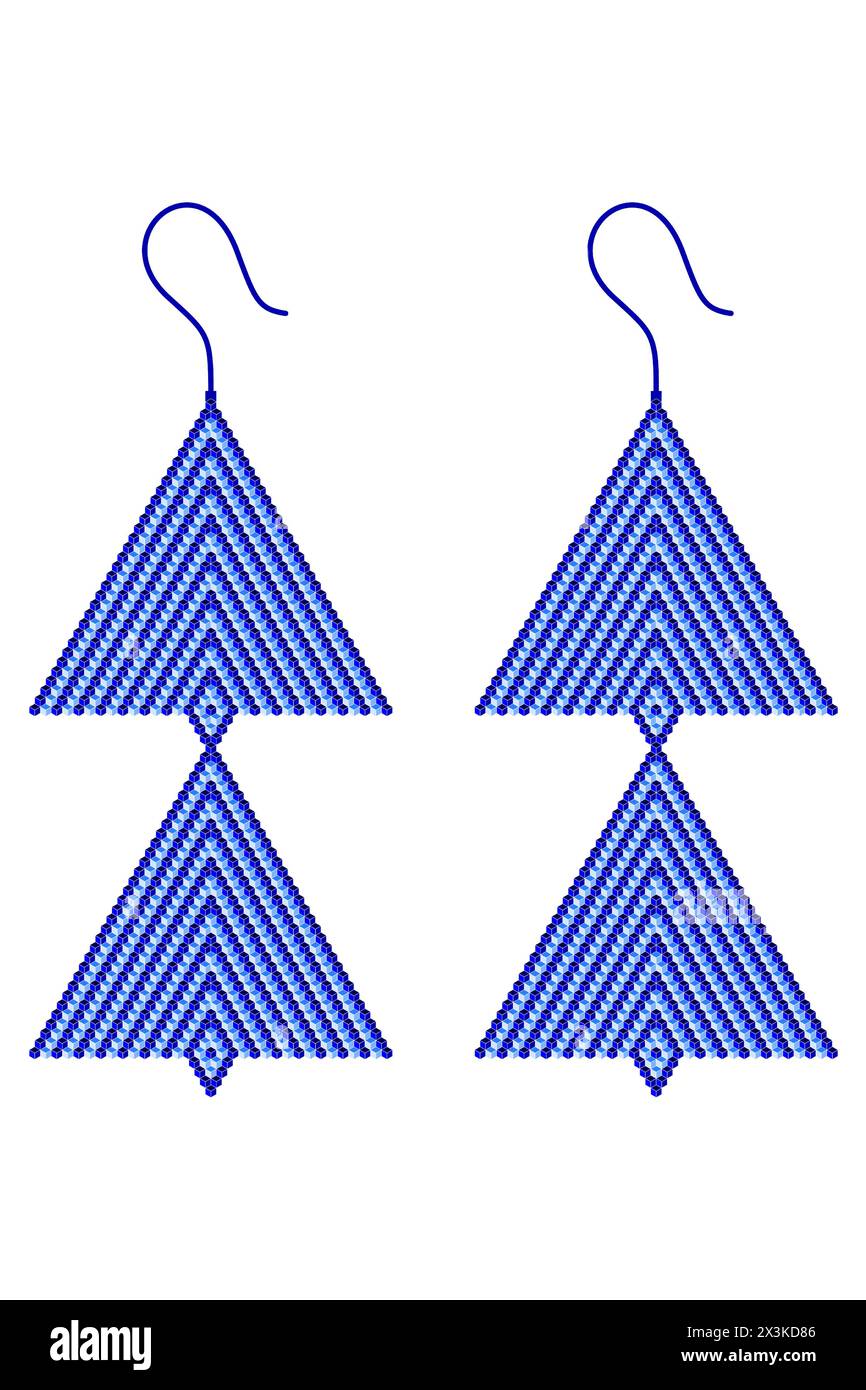 Due orecchini blu chiaro e scuro composti da cubi 3D a forma di due triangoli appesi uno sotto l'altro Illustrazione Vettoriale