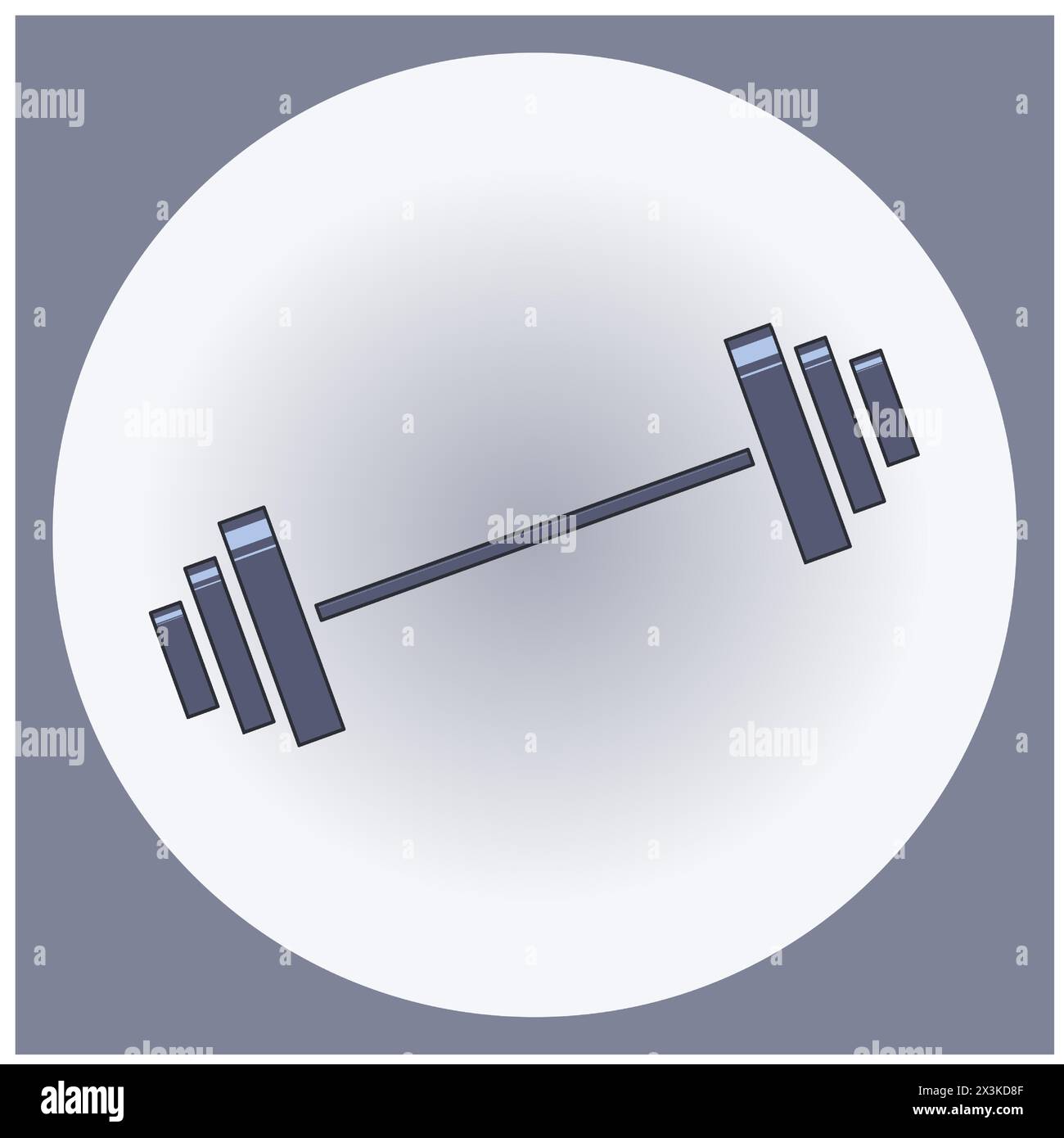 Il simbolo dei manubri con set di pesi per il centro fitness, in cerchio grigio e cornice quadrata Illustrazione Vettoriale