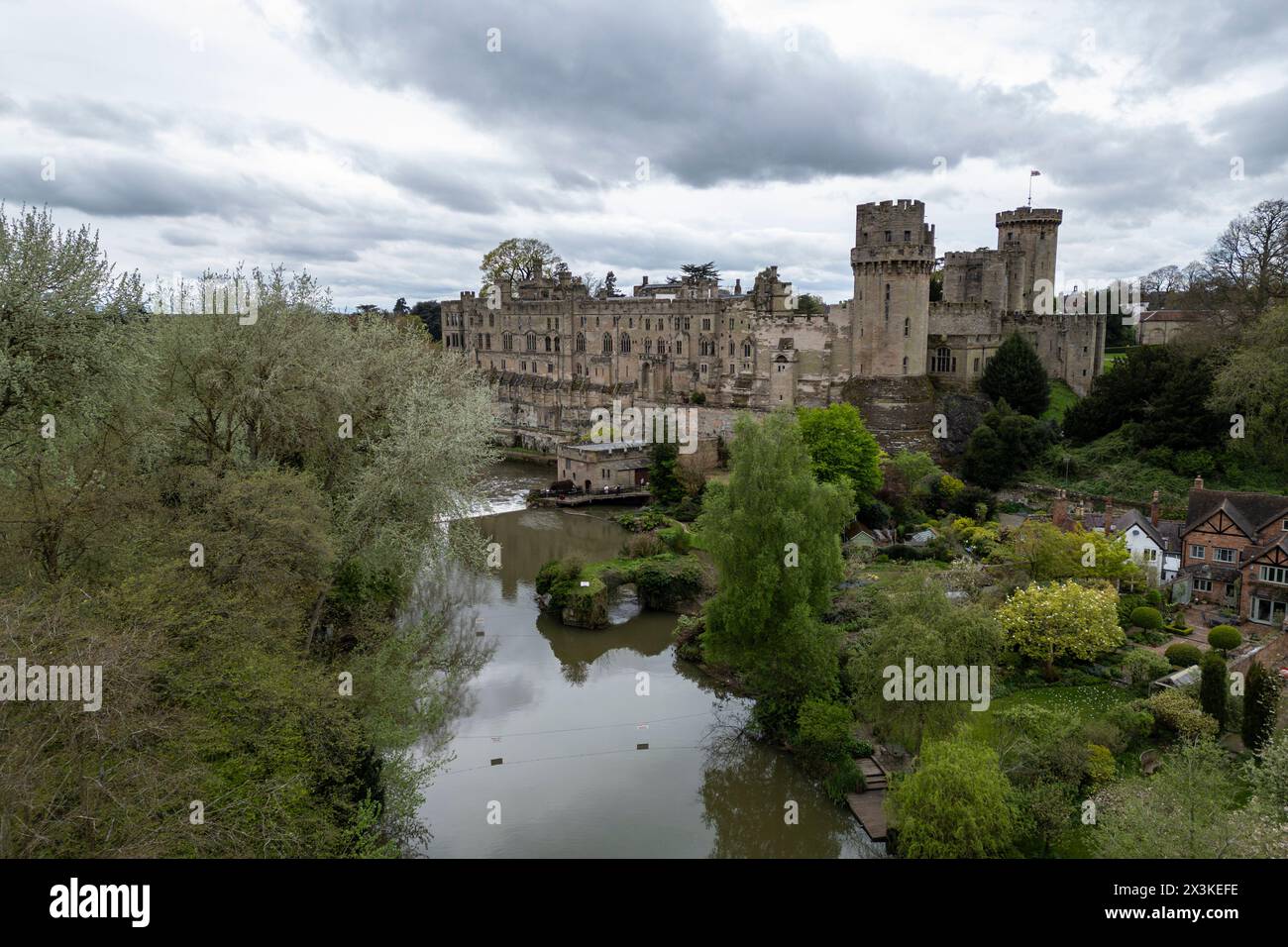 Vista aerea del castello di Warwick, Warwick, Regno Unito. Foto Stock