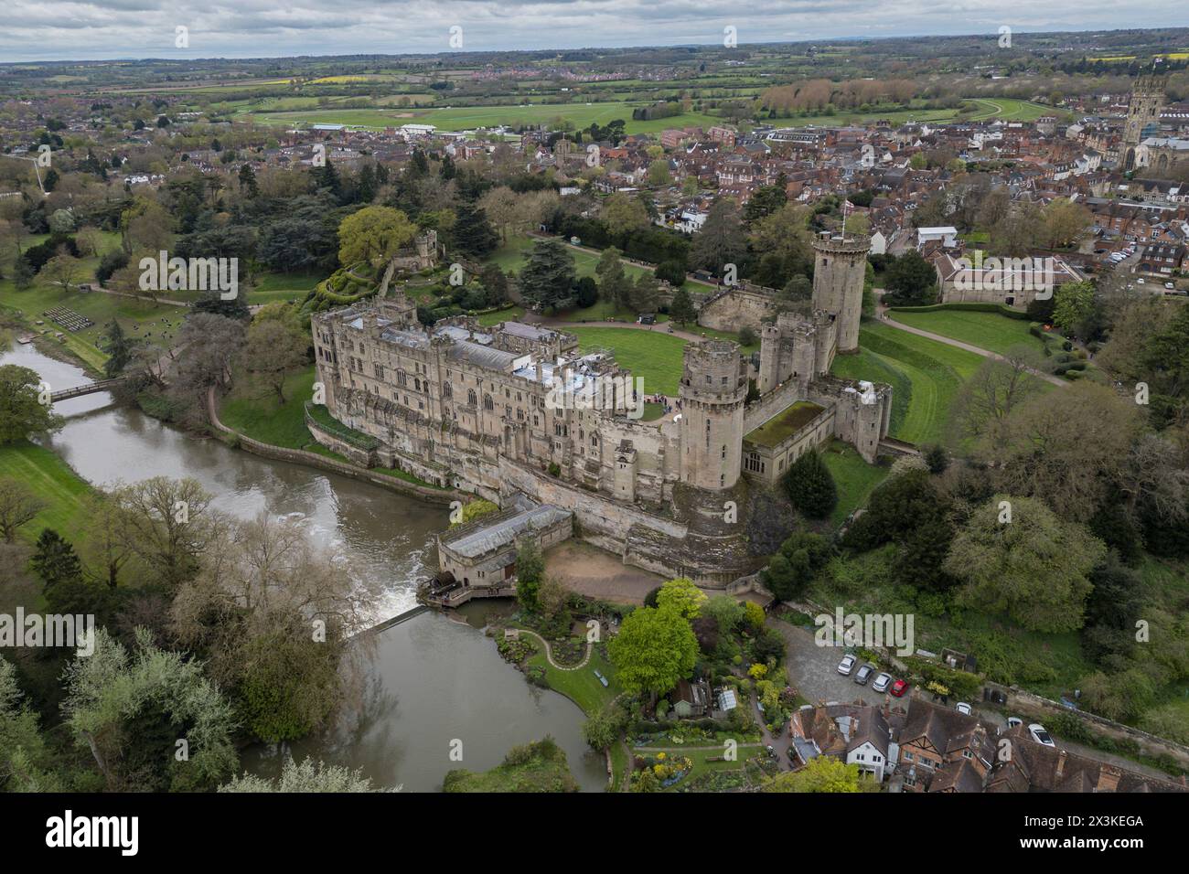Vista aerea del castello di Warwick, Warwick, Regno Unito. Foto Stock