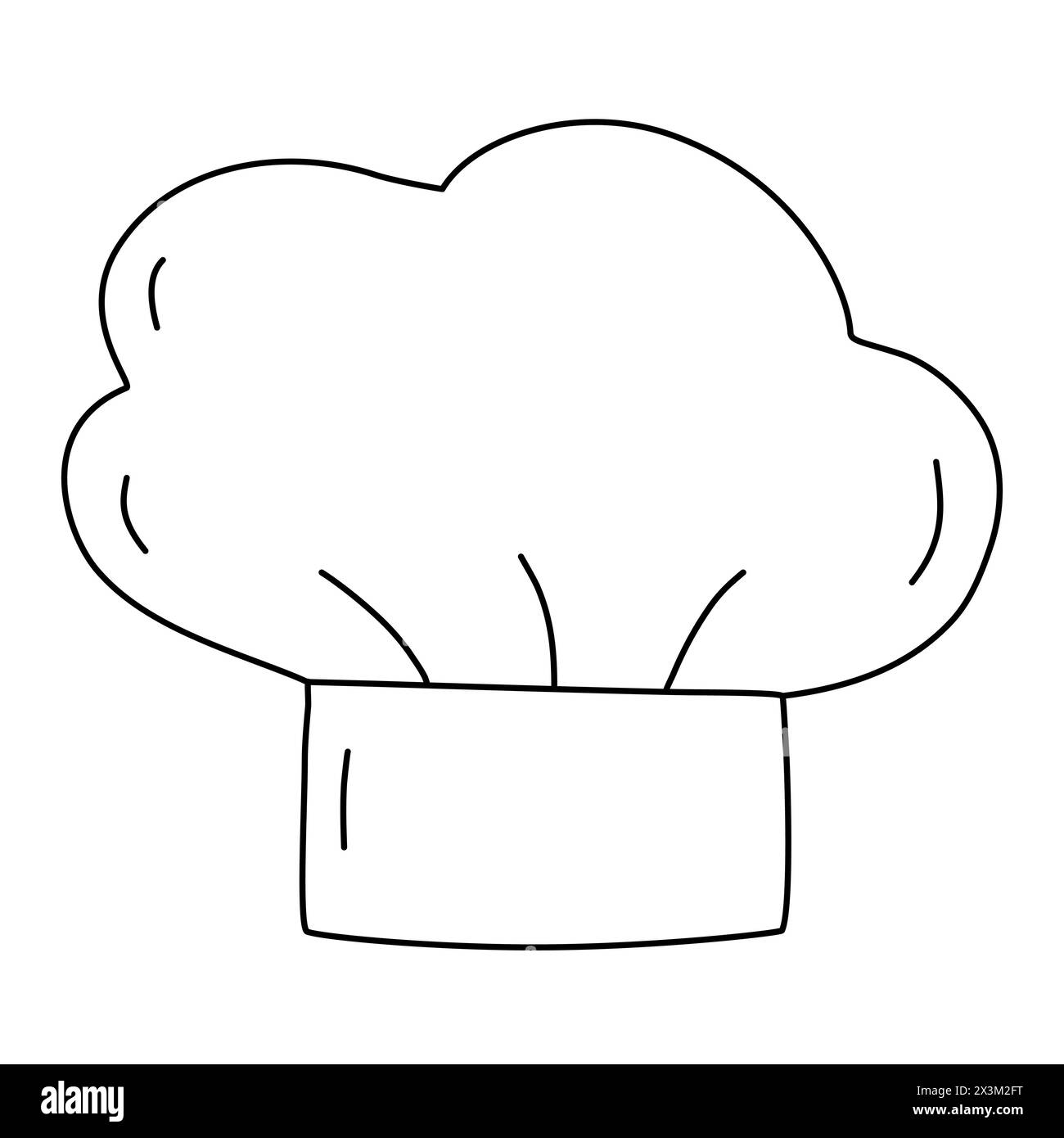 Cappello da cuoco, elemento di design cucina o cottura, illustrazione vettoriale piatto stile doodle per libro da colorare per bambini Illustrazione Vettoriale