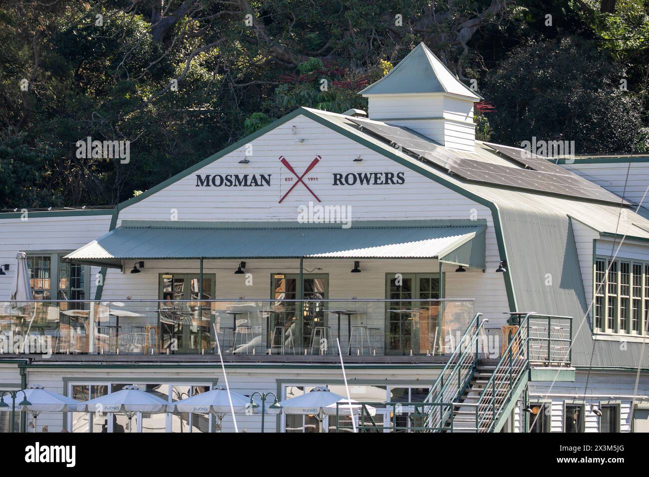 Mosman Rowers, club sportivo fondato nel 1911, Mosman Bay, Sydney, Lower North shore, NSW, Australia Foto Stock