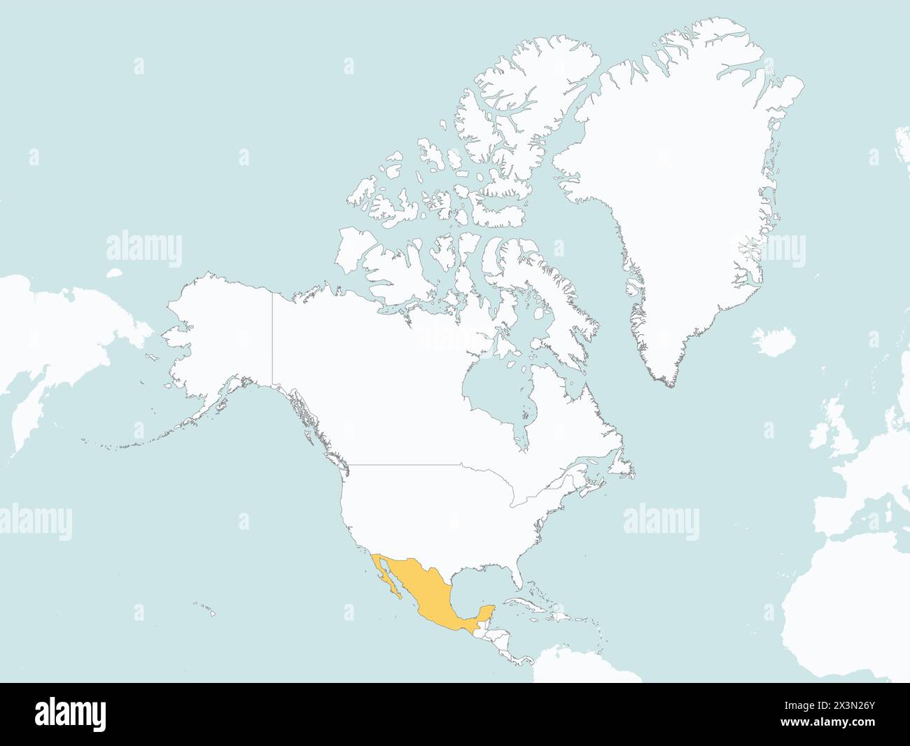 Mappa arancione DEL MESSICO all'interno della mappa bianca del continente nordamericano Illustrazione Vettoriale