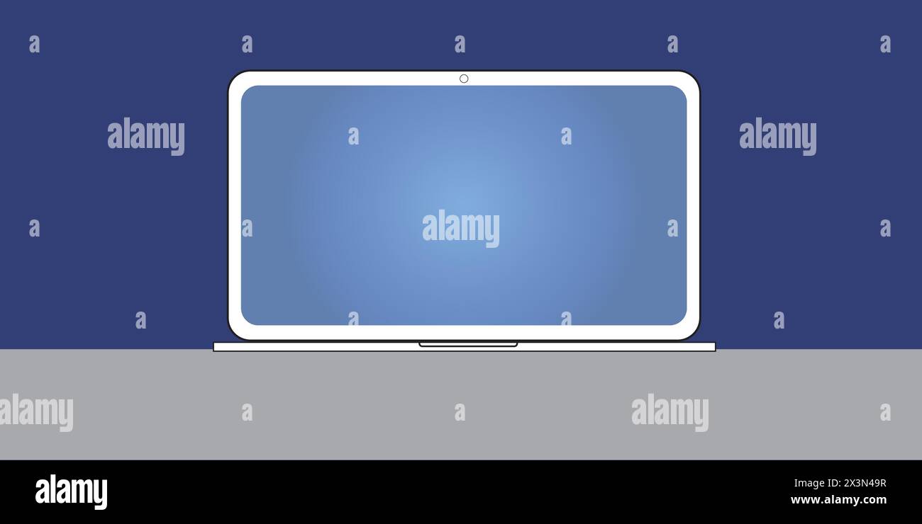 Laptop aperto frontale con schermo blu Illustrazione Vettoriale