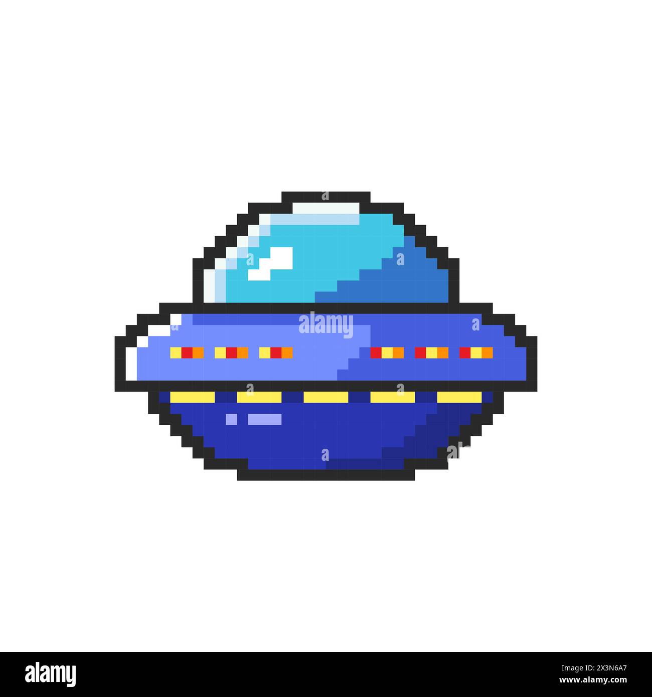 Illustrazione vettoriale di UFO Spaceship con Pixel Art Design, perfetta per i design a tema delle risorse di gioco Illustrazione Vettoriale