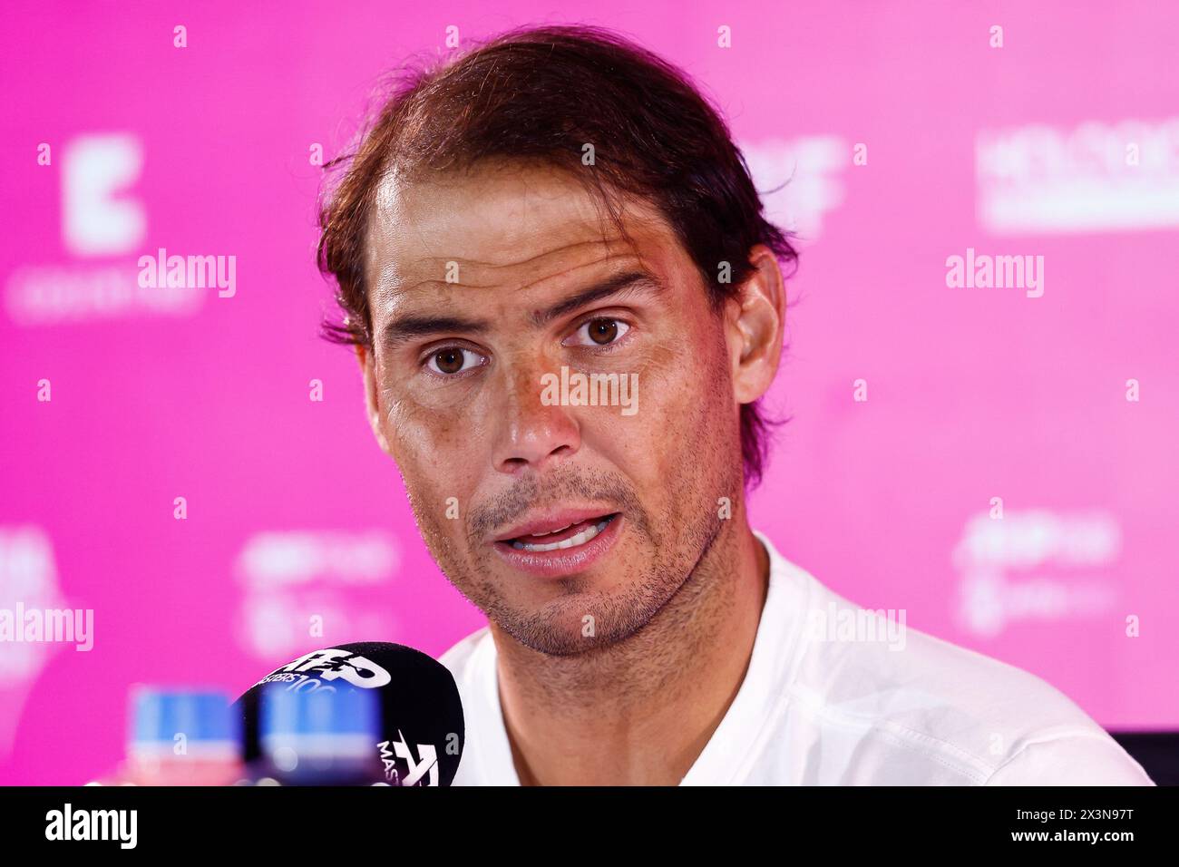 Rafael Nadal di Spagna durante il mutua Madrid Open 2024, ATP Masters 1000 e WTA 1000, torneo di tennis il 27 aprile 2024 alla Caja Magica di Madrid, Spagna Foto Stock
