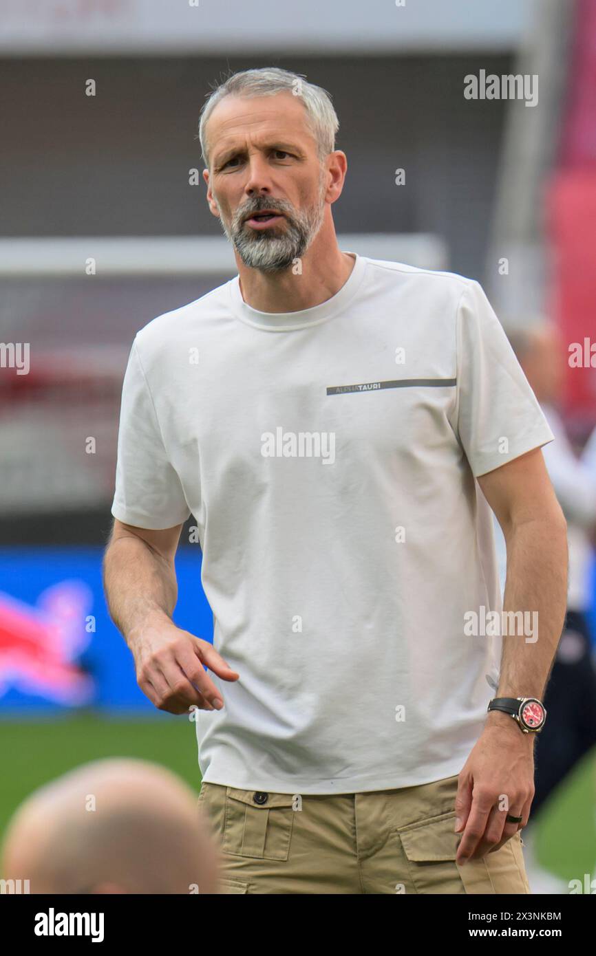 Lipsia, Germania. 27 aprile 2024. Marco Rose (RasenBallsport Leipzig, allenatore), RB Leipzig vs Borussia Dortmund - BVB 09, 1a Bundesliga, calcio, DFB, Bundesliga, 31, stagione 2023/2024, RB Arena, credito: HMB Media/Uwe Koch/Alamy Live News LE NORMATIVE DFB/DFL VIETANO QUALSIASI USO DI FOTOGRAFIE COME SEQUENZE DI IMMAGINI E/O QUASI-VIDEO, 27.04. 2024, crediti: Heiko Becker/Alamy Live News Foto Stock