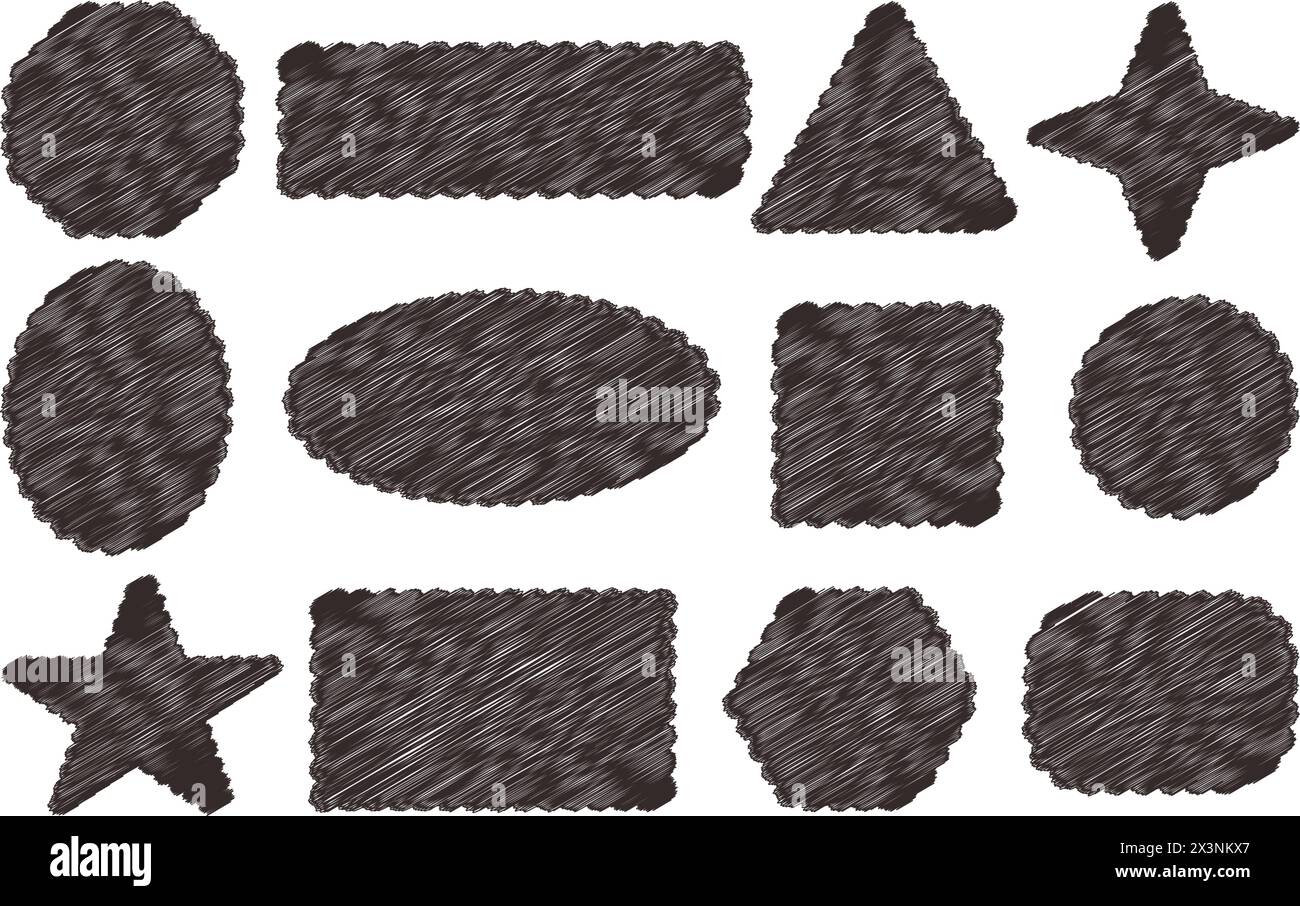 Elementi di design retrò telai smerlati. Forma rettangolare con bordo smerlato, stella, ellisse, cerchio e quadrato. Illustrazione vettoriale Illustrazione Vettoriale