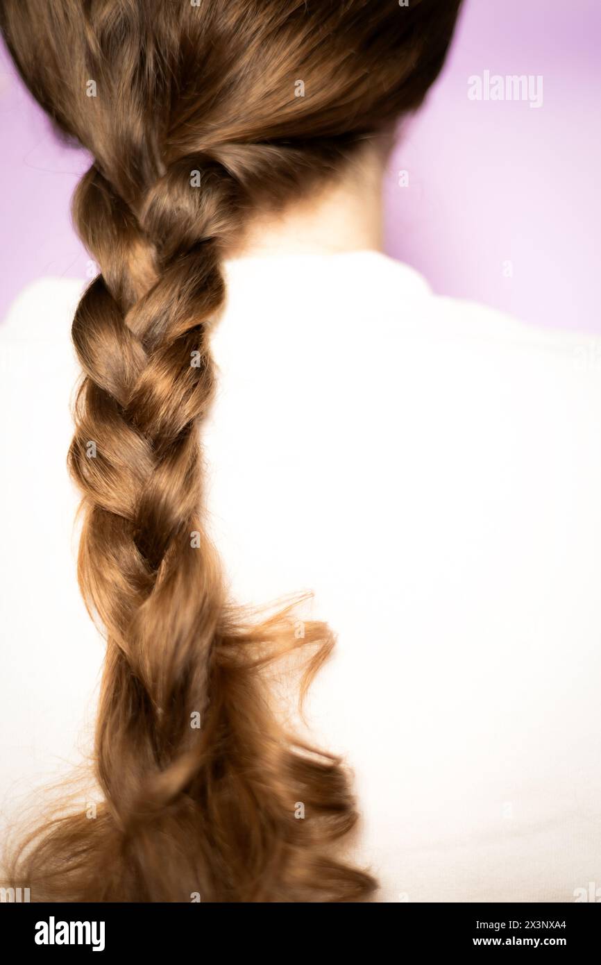Capelli intrecciati. Concetto di assistenza sanitaria per l'estetista. Foto Stock