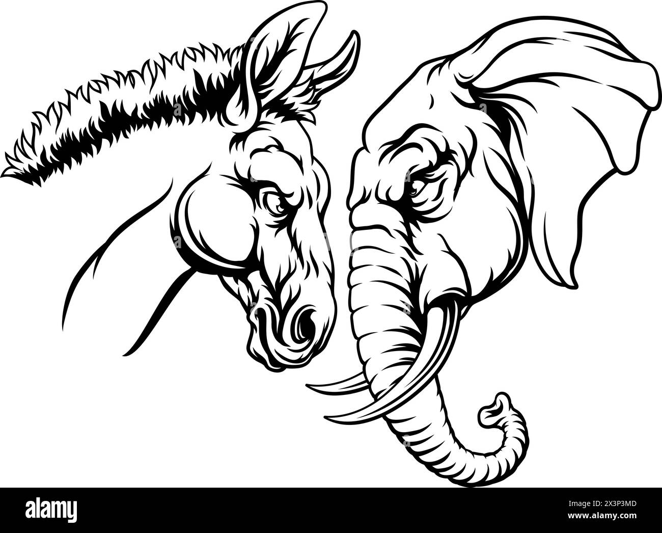 Elezioni democratiche repubblicane Elephant Donkey Illustrazione Vettoriale
