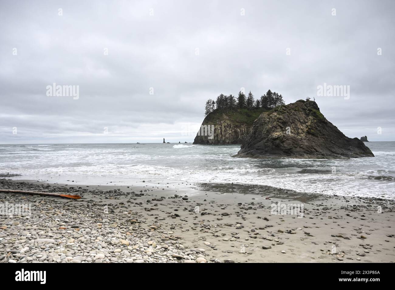 Due isole rocciose della costa di Washington. Olympic National Park, zona costiera. Foto Stock
