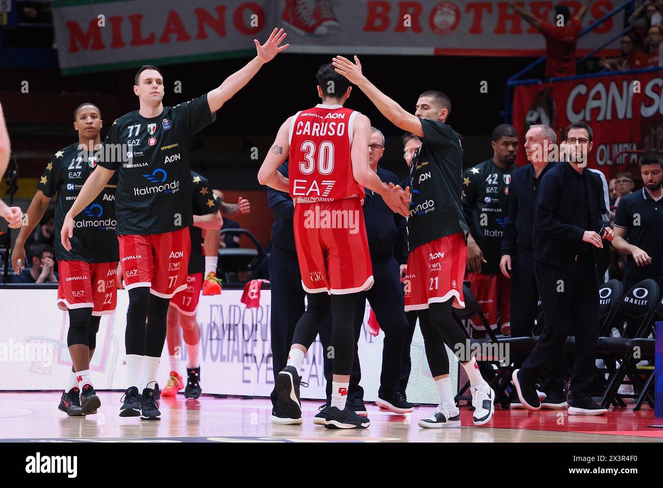 Milano, Italia. 28 aprile 2024. Guglielmo Caruso (EA7 Emporio Armani Olimpia Milano) durante EA7 Emporio Armani Milano vs Germani Brescia, partita di serie A A Milano, Italia, aprile 28 2024 crediti: Agenzia fotografica indipendente/Alamy Live News Foto Stock