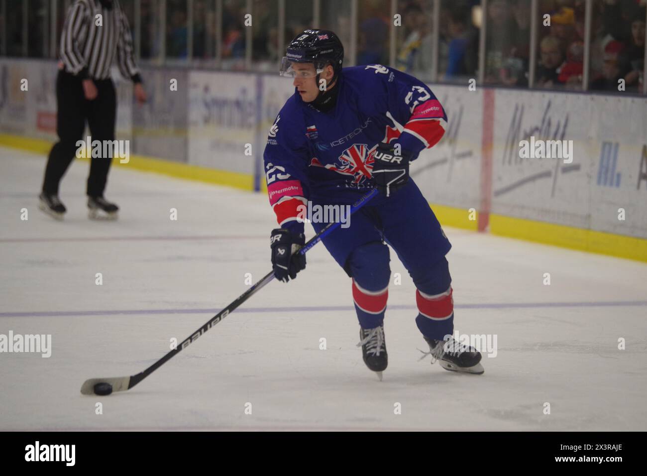 Leeds, 26 aprile 2024. Filip Starzynski gioca per la Gran Bretagna contro la Polonia in una partita delle International Series al Planet Ice di Leeds. Credito: Colin Edwards Foto Stock