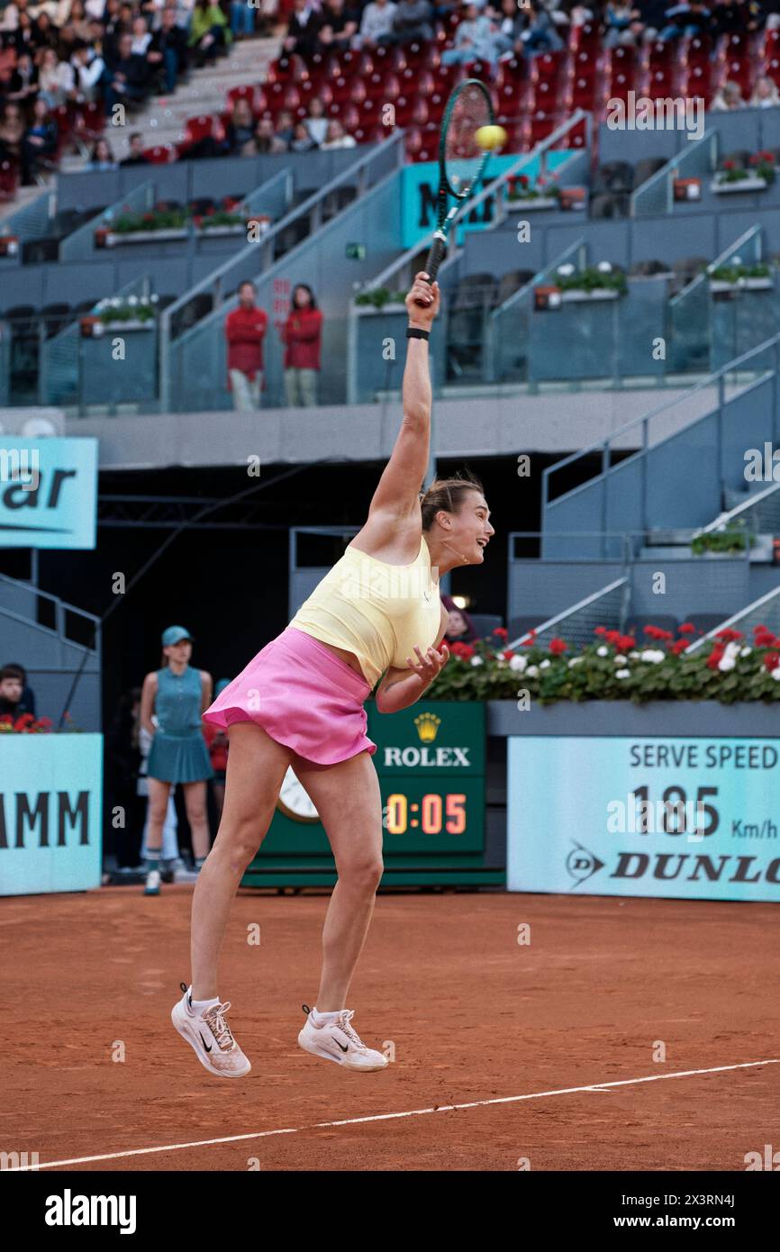 Madrid, Spagna. 28 aprile 2024. Tennis, individuale donne: Mutua Madrid Open tennis WTA, Aryna Sabalenka V Robin Montgomery (USA). Aryna Sabalenka. Crediti: EnriquePSans/Alamy Live News Foto Stock