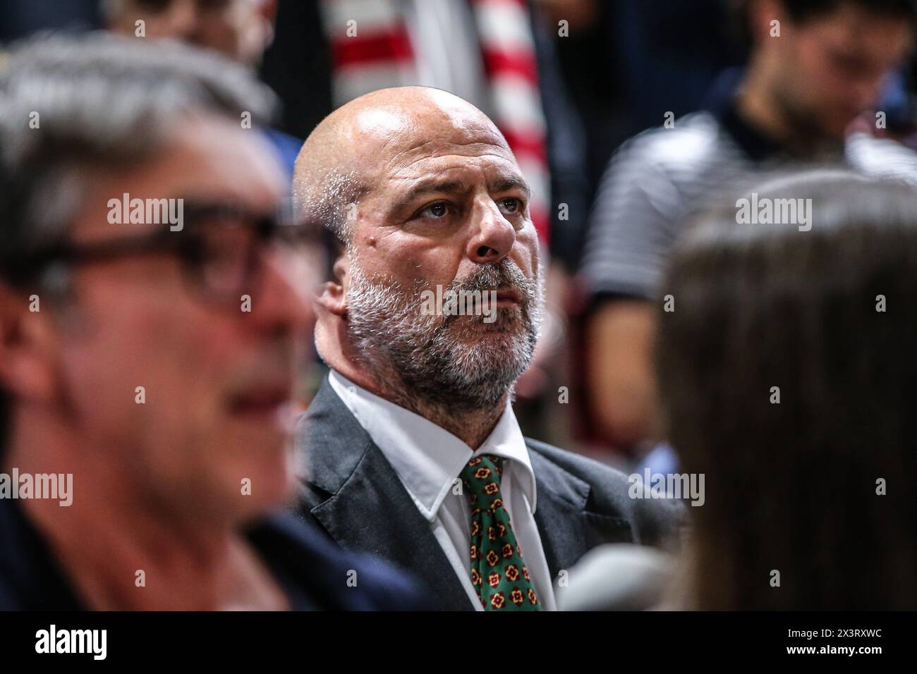 Reggio Emilia, Italia. 28 aprile 2024. Alessandro dalla salsa (generazione vincente Napoli) durante UNAHOTELS Reggio Emilia vs GeVi Napoli Basket, partita di serie A A Reggio Emilia, aprile 28 2024 Credit: Independent Photo Agency/Alamy Live News Foto Stock