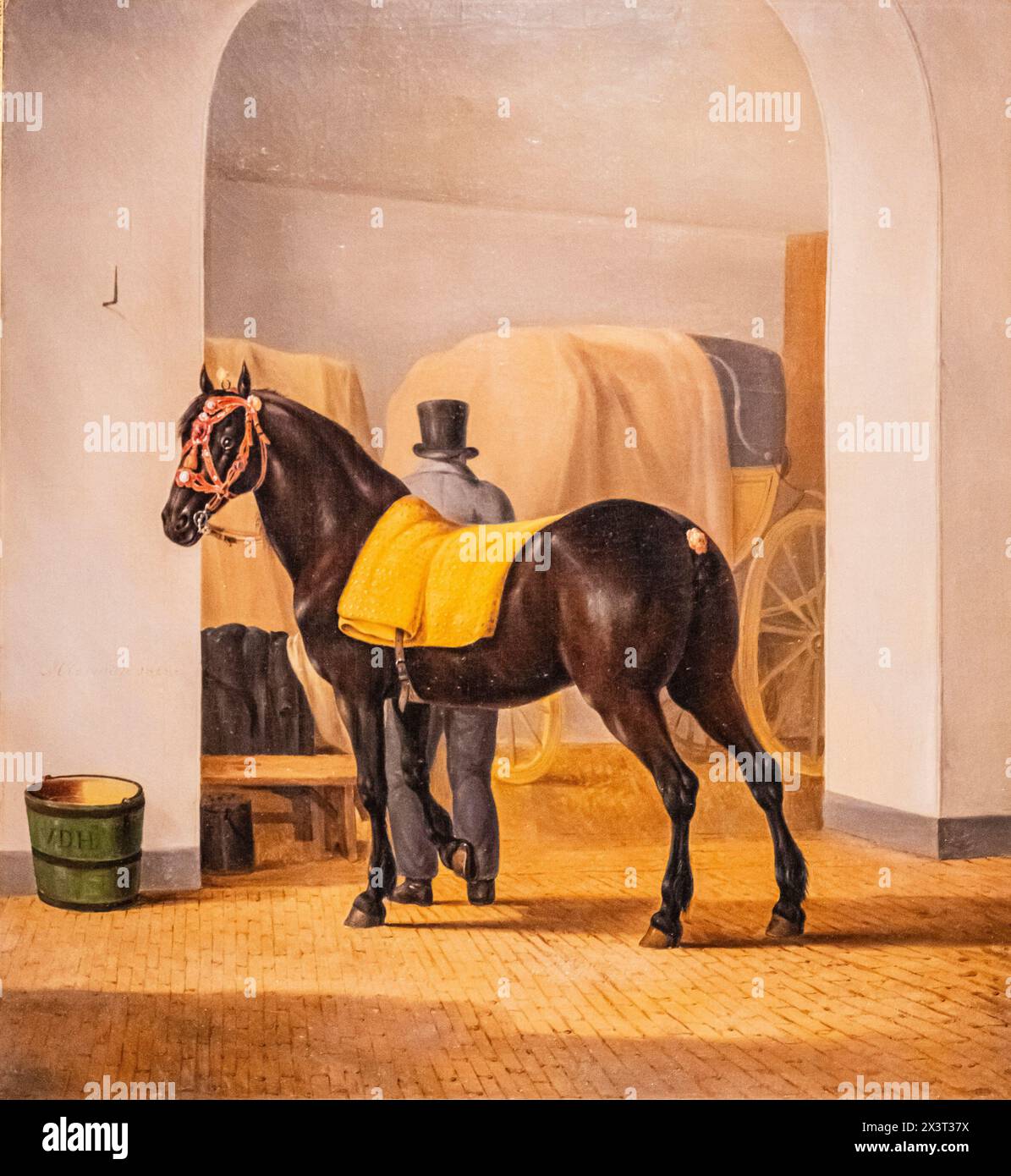 Adriaan van der Hoop's Trotter 'De Rot' alla Coach House, Anthony Oberman, olio su tela, 1828, Amsterdam, paesi Bassi Foto Stock