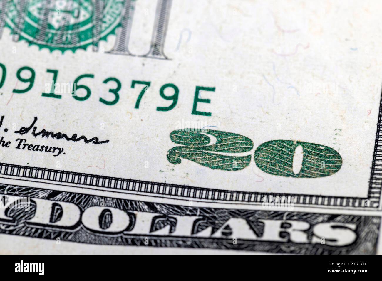 Dettagli di venti dollari americani in contanti, una banconota di 20 dollari americani Foto Stock
