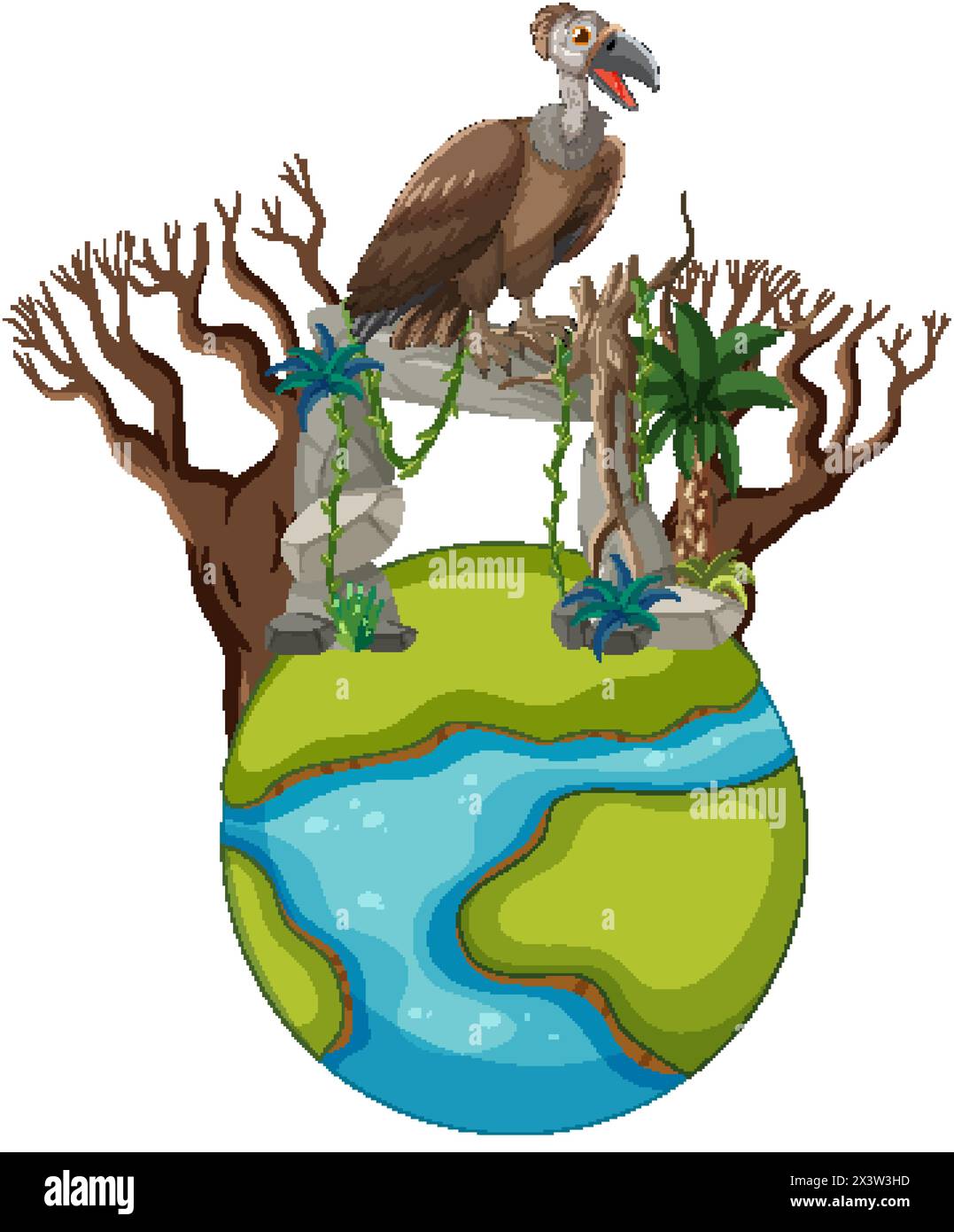 Illustrazione di un avvoltoio su un pianeta morente. Illustrazione Vettoriale