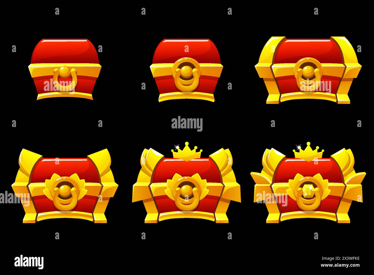 Il petto giallo dorato e rosso. Icone di livello SUPERIORE per il gioco 2D dell'interfaccia utente Illustrazione Vettoriale