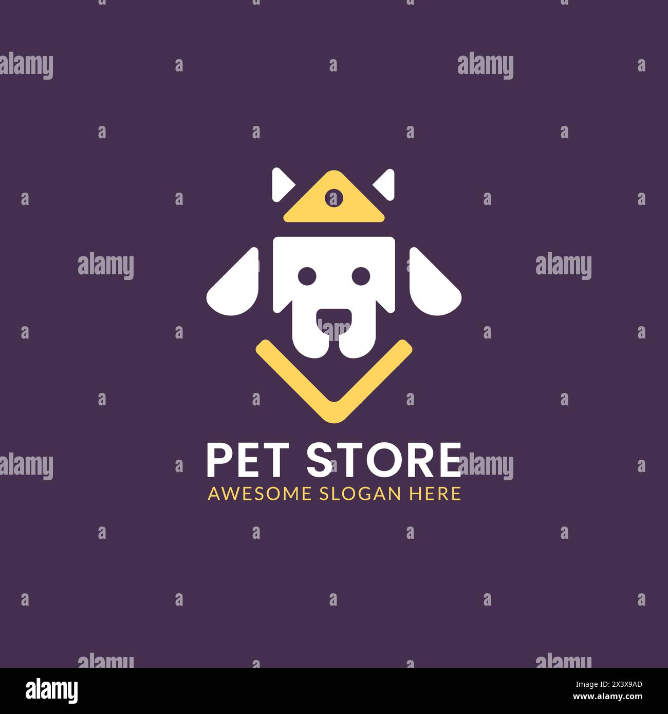 PET store con logo hipster retro vintage Vector. Cane quadrato come modello di identità del marchio del negozio di animali domestici. Illustrazione Vettoriale