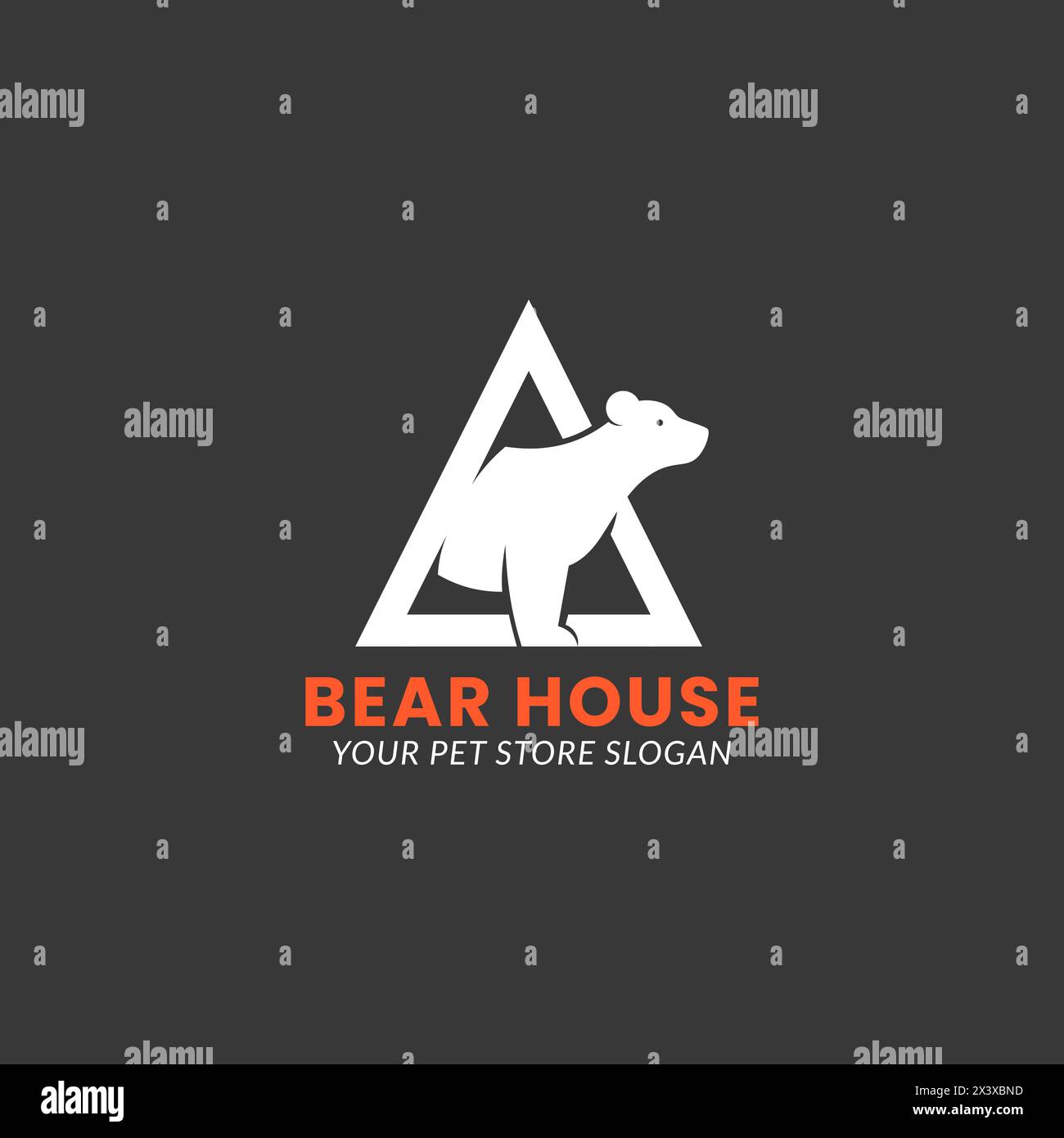 Illustrazione vettoriale del logo dell'orso polare all'interno del triangolo. Modello di identità del marchio ispirato agli animali e alla casa. Illustrazione Vettoriale