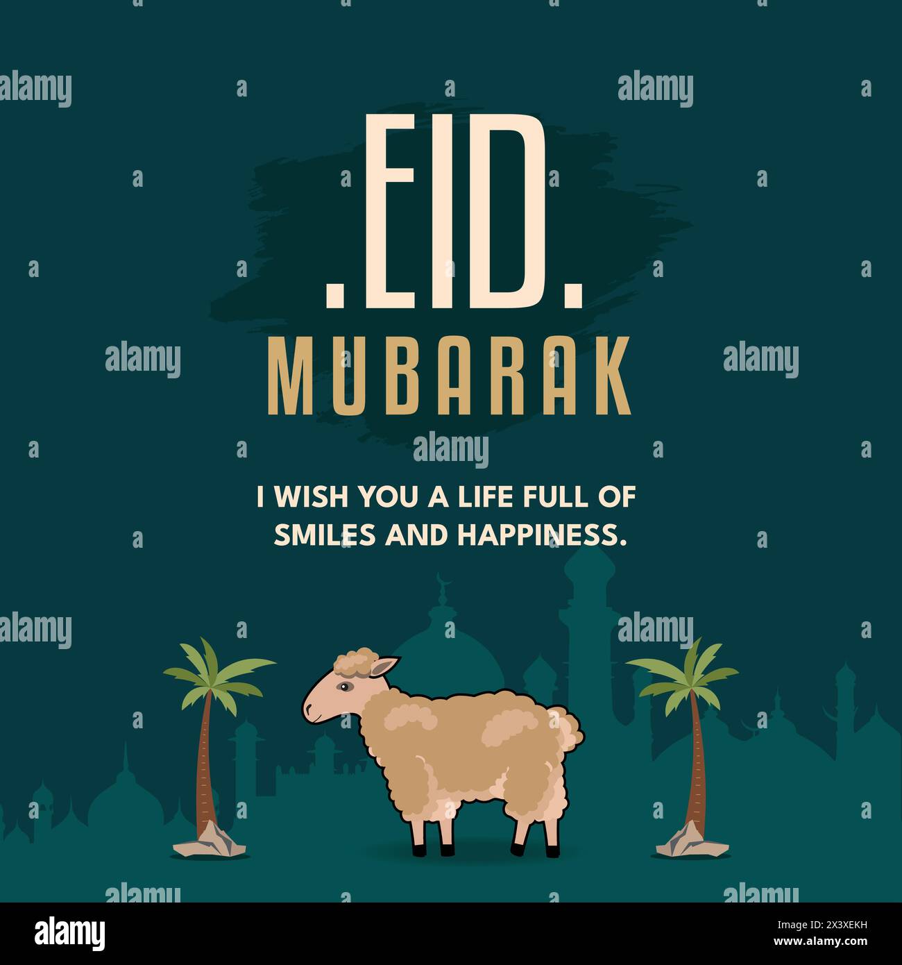 Modello illustrativo vettoriale di saluto minimalista Eid al Adha Mubarak - Post sui social media Illustrazione Vettoriale