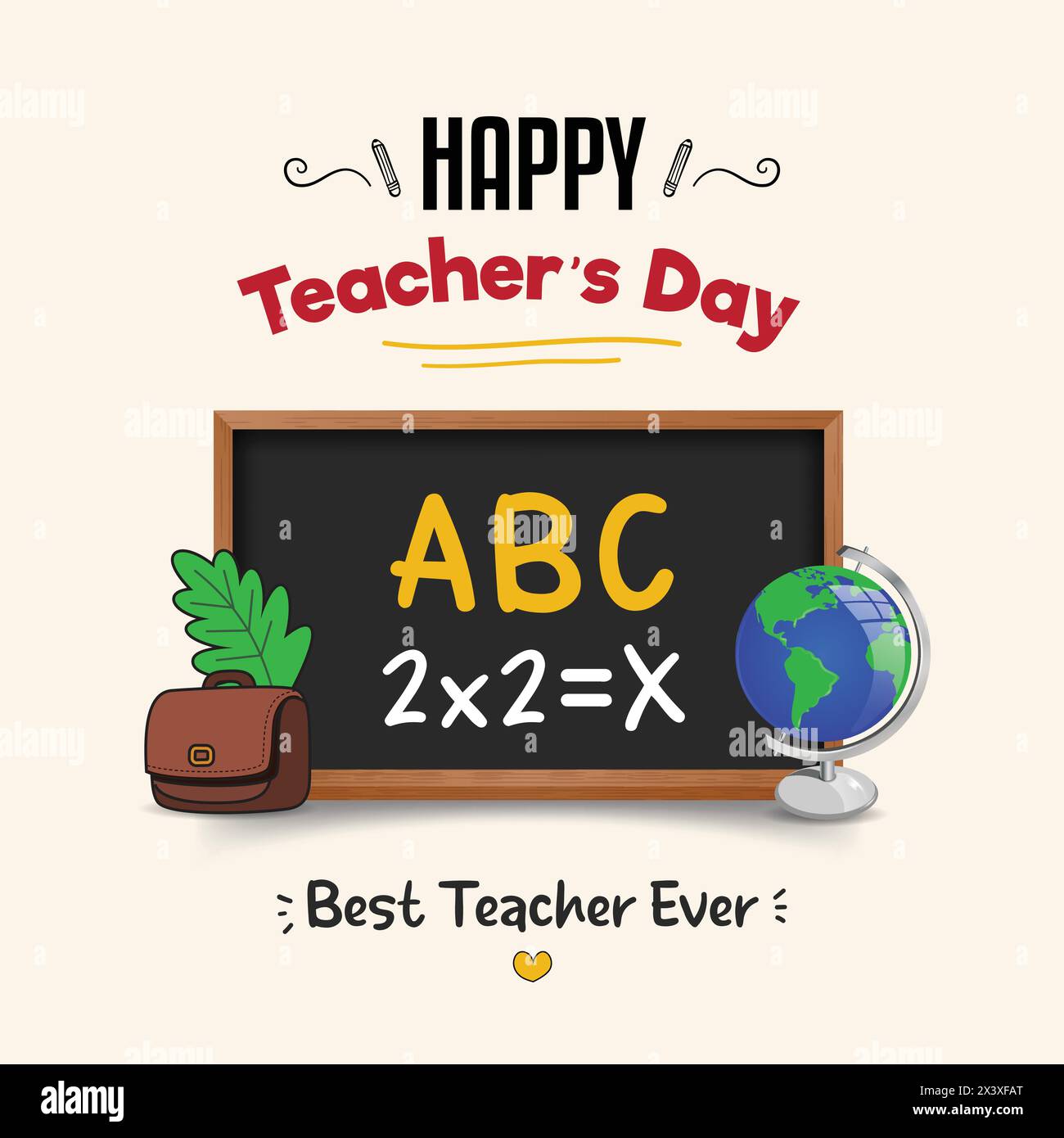 Happy Teacher's Day Elegant Social Media Post con illustrazione vettoriale di elementi educativi e consigli di amministrazione Illustrazione Vettoriale