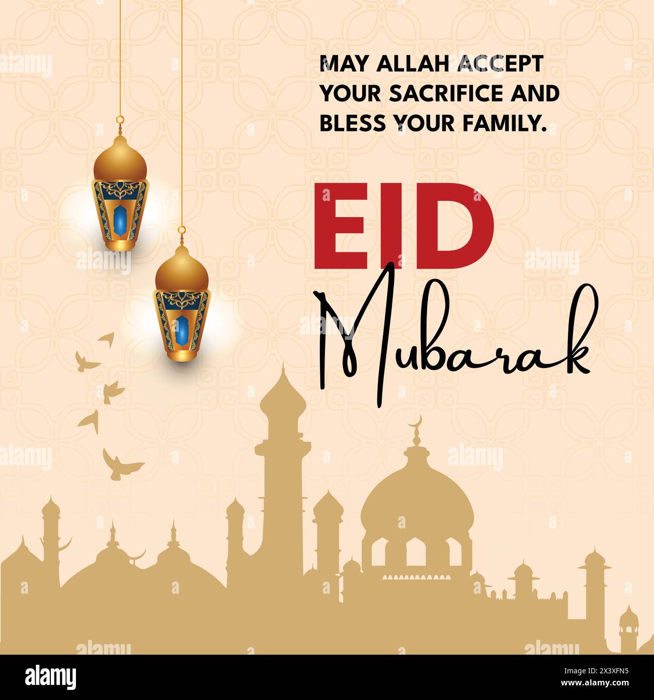Simple Eid al Adha Mubarak Greetings Vector Illustration Design - Social Media Post Illustrazione Vettoriale