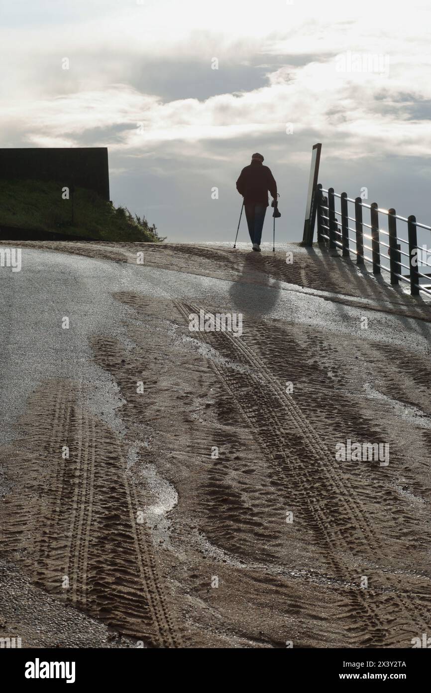 Francia, Baia di Bourgneuf, la Bernerie-en-Retz, 44, camminatore in riva al mare. Foto Stock