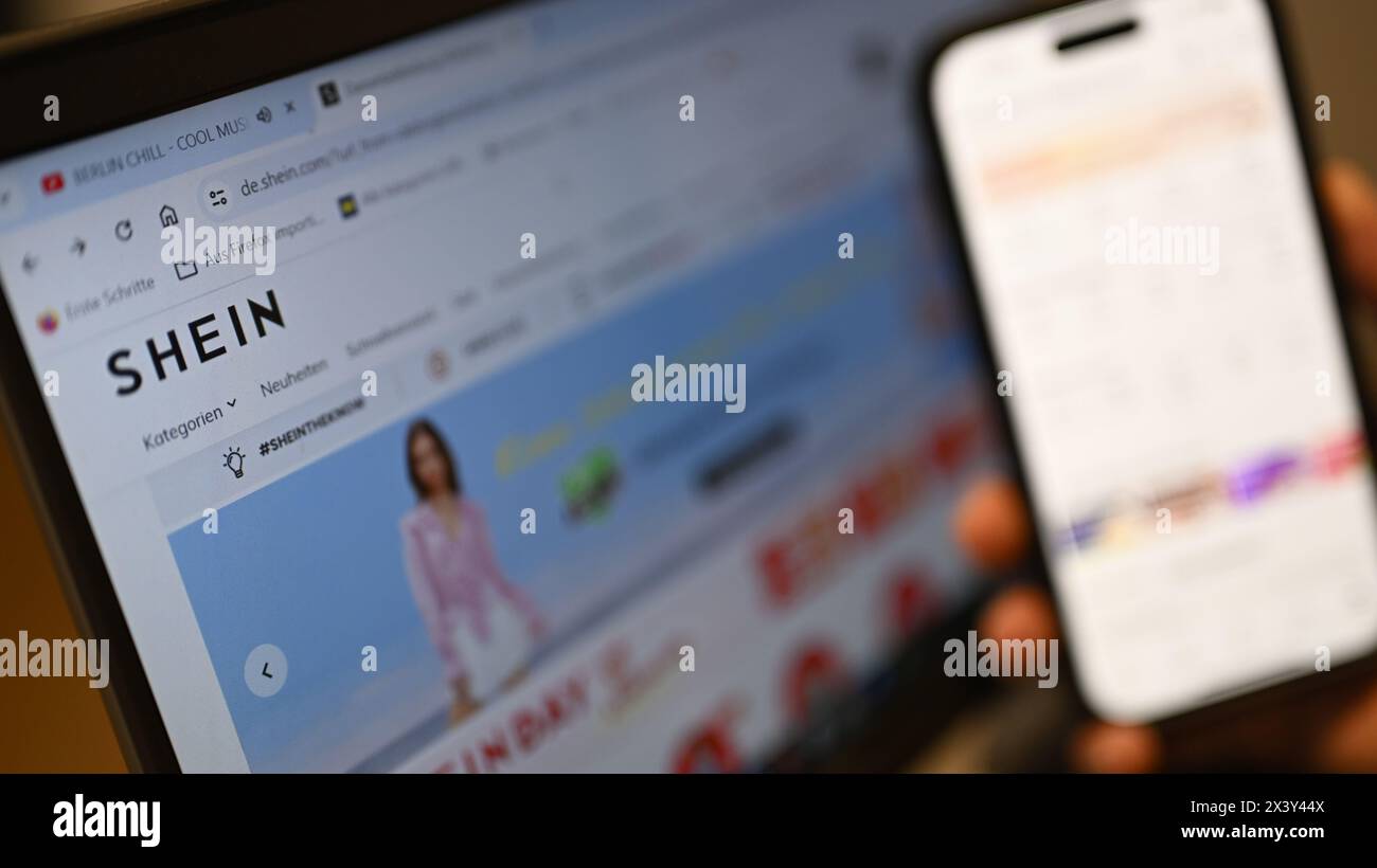 Berlino, Germania. 29 aprile 2024. Il sito Web di Shein può essere visto su un notebook. I sostenitori dei consumatori stanno prendendo di mira il rivenditore online cinese Shein per quelle che considerano pratiche commerciali illegali. Crediti: Monika Skolimowska/dpa//dpa/Alamy Live News Foto Stock