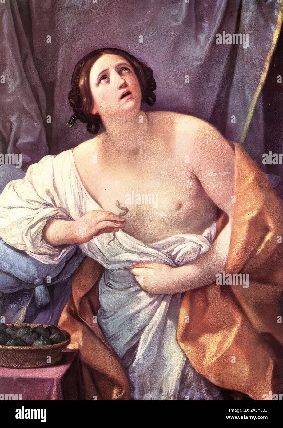 RENI, Guido (B. 1575, Calvenzano, d. 1642, Bologna) Cleopatra 1635-40 olio su tela, 122 x 96 cm Galleria Palatina (Palazzo Pitti), Firenze il dipinto fu inviato in regalo al Cardinale Leopoldo de' Medici con lettera del 4 gennaio 1640 dal Marchese Cospi di Bologna. Questo bellissimo dipinto appartiene all'ultimo periodo di Guido reni, e nel suo colore molto delicato, pallido, raffinato soprattutto, appare come "una delle testimonianze più suggestive della sorprendente evoluzione poetica di reni negli ultimi anni della sua vita" (cavalli). Celebrato, fu portato a Parigi dal Na Foto Stock