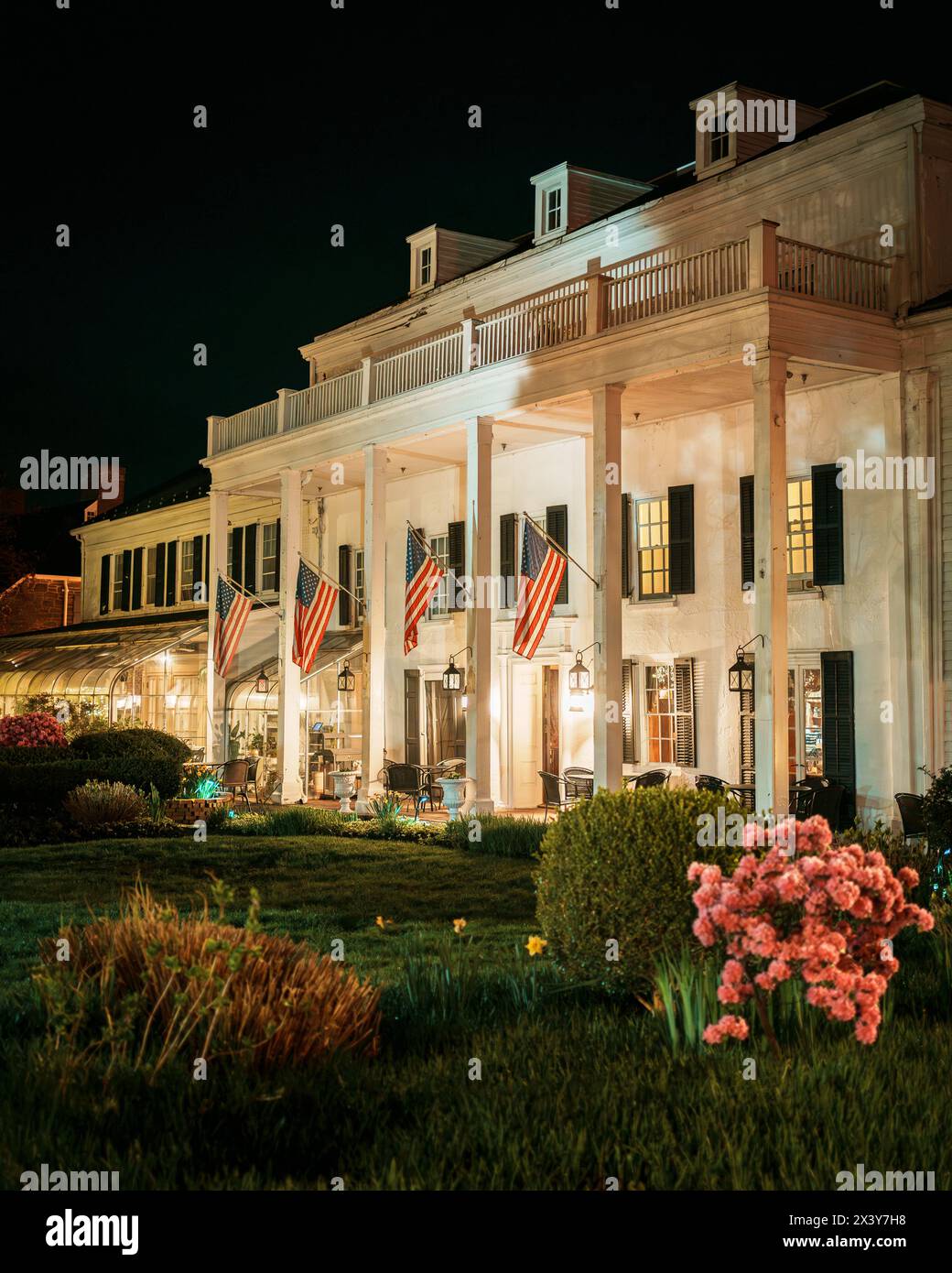 Beekman Arms & DeLamater Inn di notte a Rhinebeck, New York Foto Stock