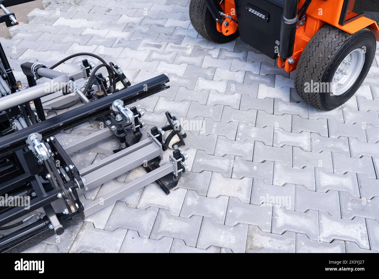Primo piano della macchina per la posa dell'asfaltatrice Foto Stock