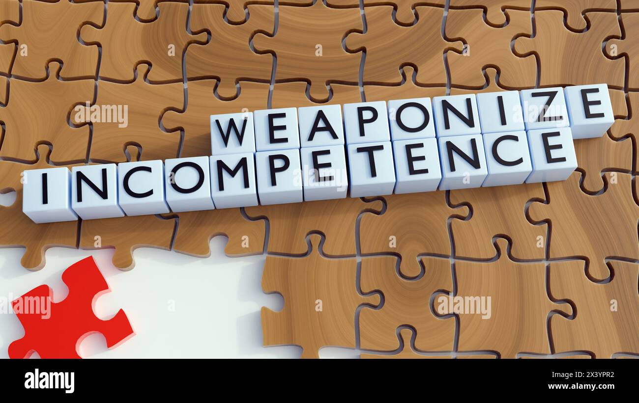Rappresentazione 3D dell'incompetenza armata, nota anche come incompetenza strategica con pezzi incompleti di puzzle Foto Stock Rappresentazione 3D dell'incompetenza armata, nota anche come incompetenza strategica con pezzi incompleti di puzzle Foto Stock