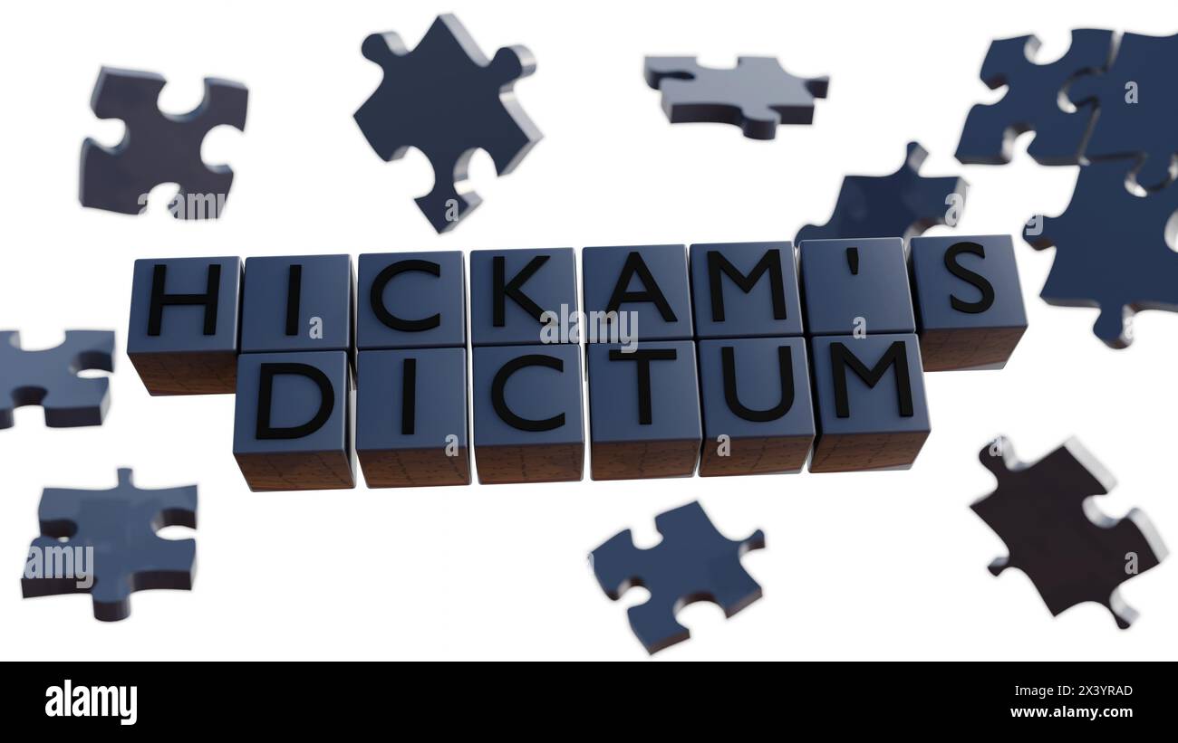 Rendering 3D del dictum e puzzle di Hickam, il dictum di Hickam è una controargomentazione all'uso del rasoio di Occam nella professione medica Foto Stock Rendering 3D del dictum e puzzle di Hickam, il dictum di Hickam è una controargomentazione all'uso del rasoio di Occam nella professione medica Foto Stock