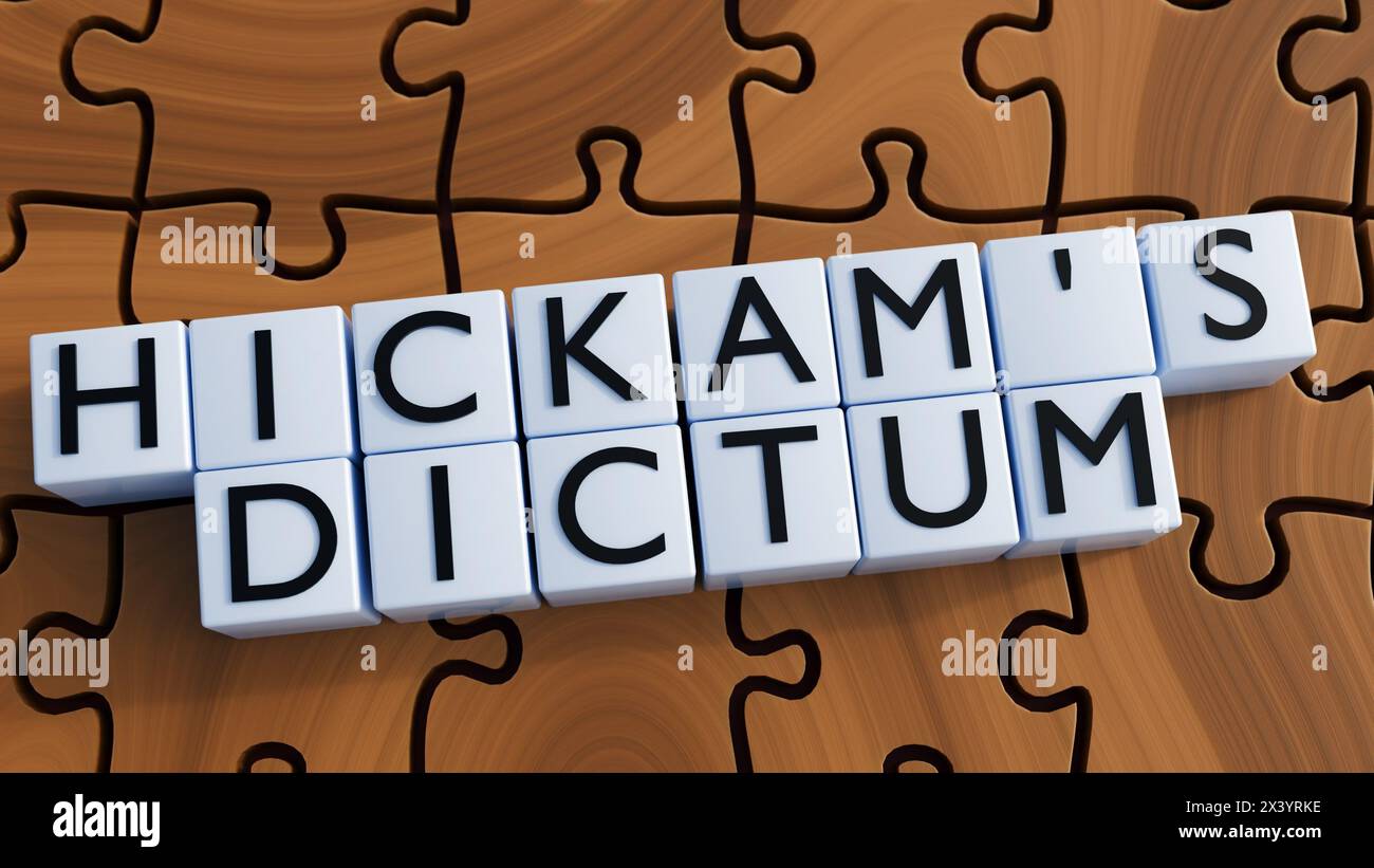 Rendering 3D del dictum e puzzle di Hickam, il dictum di Hickam è una controargomentazione all'uso del rasoio di Occam nella professione medica Foto Stock Rendering 3D del dictum e puzzle di Hickam, il dictum di Hickam è una controargomentazione all'uso del rasoio di Occam nella professione medica Foto Stock