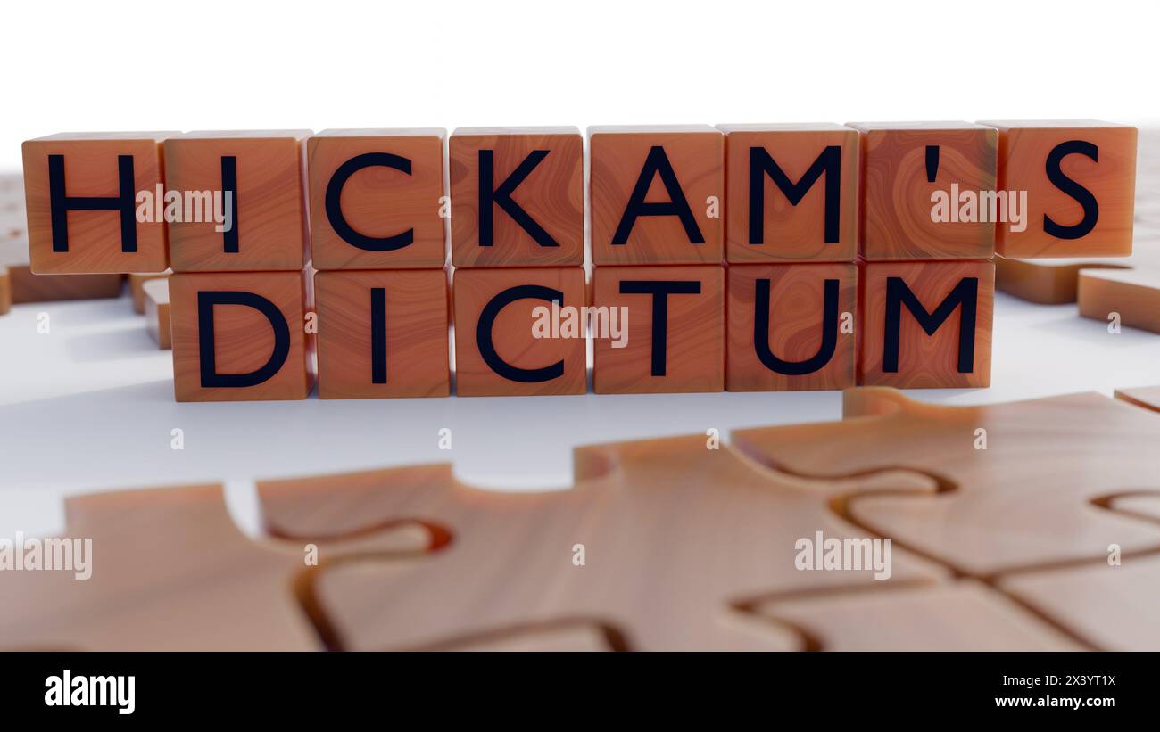 Rendering 3D del dictum e puzzle di Hickam, il dictum di Hickam è una controargomentazione all'uso del rasoio di Occam nella professione medica Foto Stock Rendering 3D del dictum e puzzle di Hickam, il dictum di Hickam è una controargomentazione all'uso del rasoio di Occam nella professione medica Foto Stock
