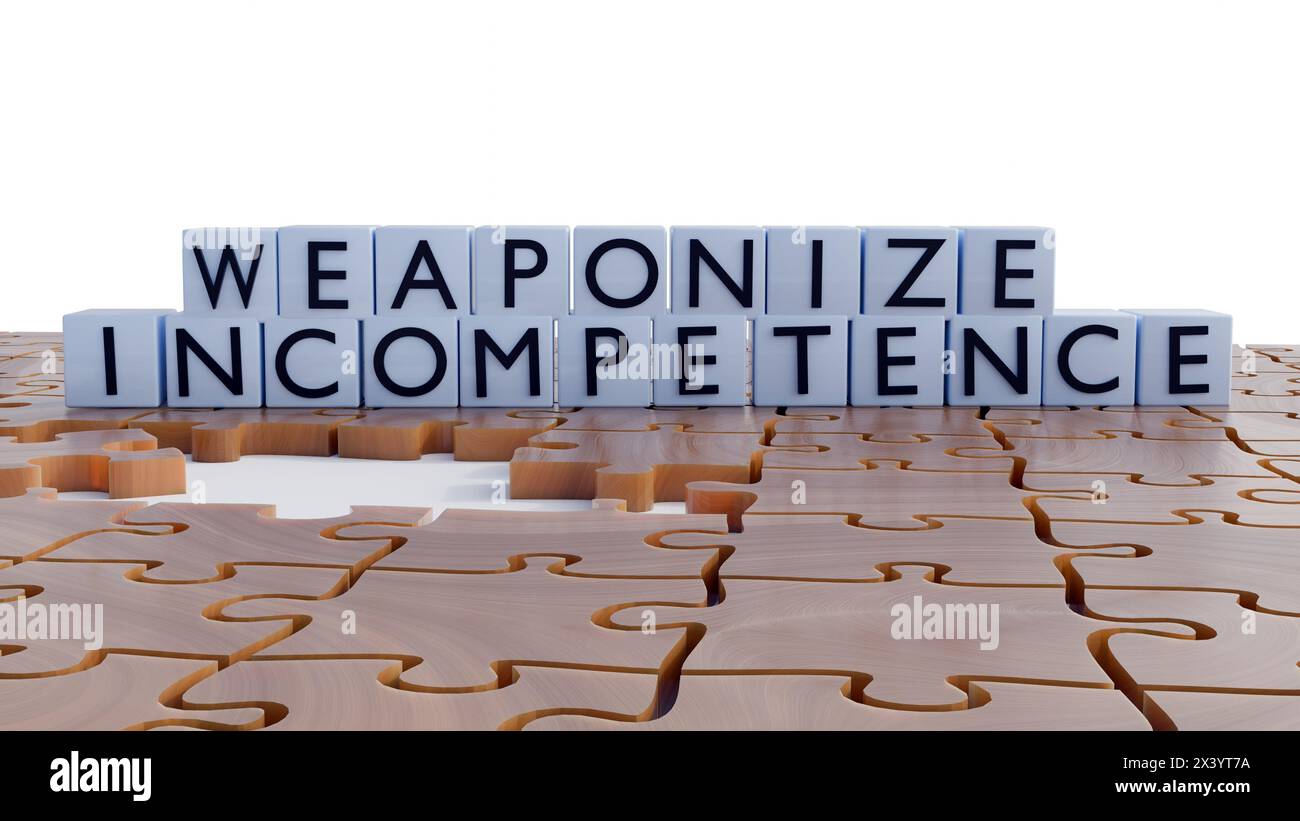 Rappresentazione 3D dell'incompetenza armata, nota anche come incompetenza strategica con pezzi incompleti di puzzle Foto Stock Rappresentazione 3D dell'incompetenza armata, nota anche come incompetenza strategica con pezzi incompleti di puzzle Foto Stock