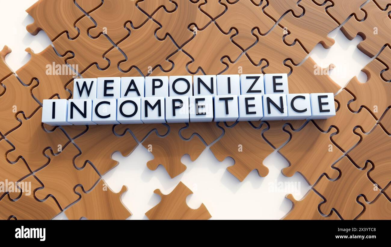 Rappresentazione 3D dell'incompetenza armata, nota anche come incompetenza strategica con pezzi incompleti di puzzle Foto Stock Rappresentazione 3D dell'incompetenza armata, nota anche come incompetenza strategica con pezzi incompleti di puzzle Foto Stock