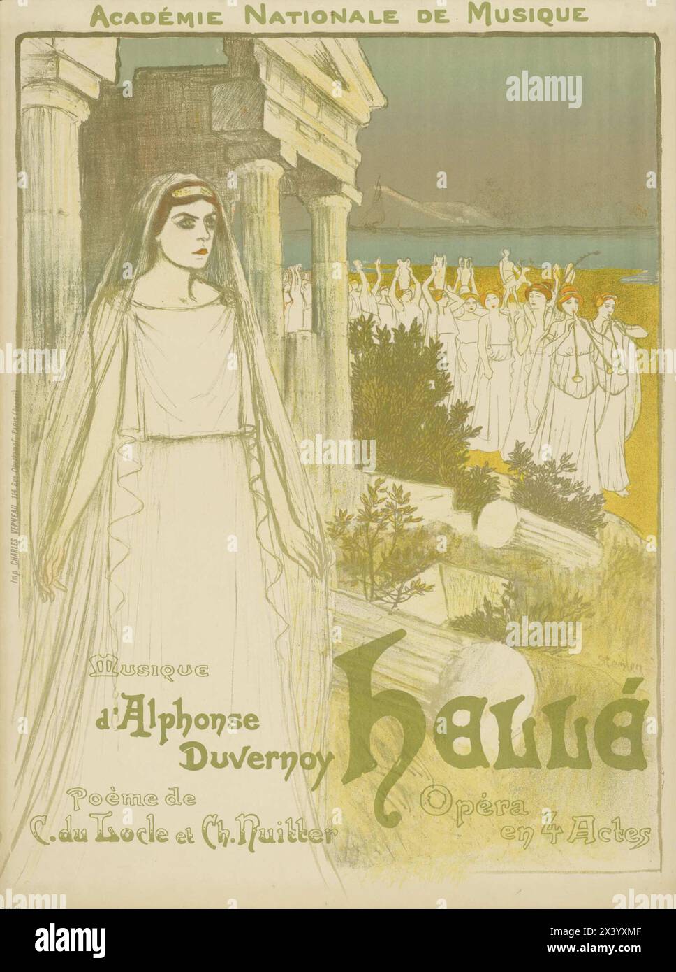 Poster pubblicitario francese vintage.: Per l'opéra Hellé, di Théophile Alexandre Steinlen, 1896 Foto Stock