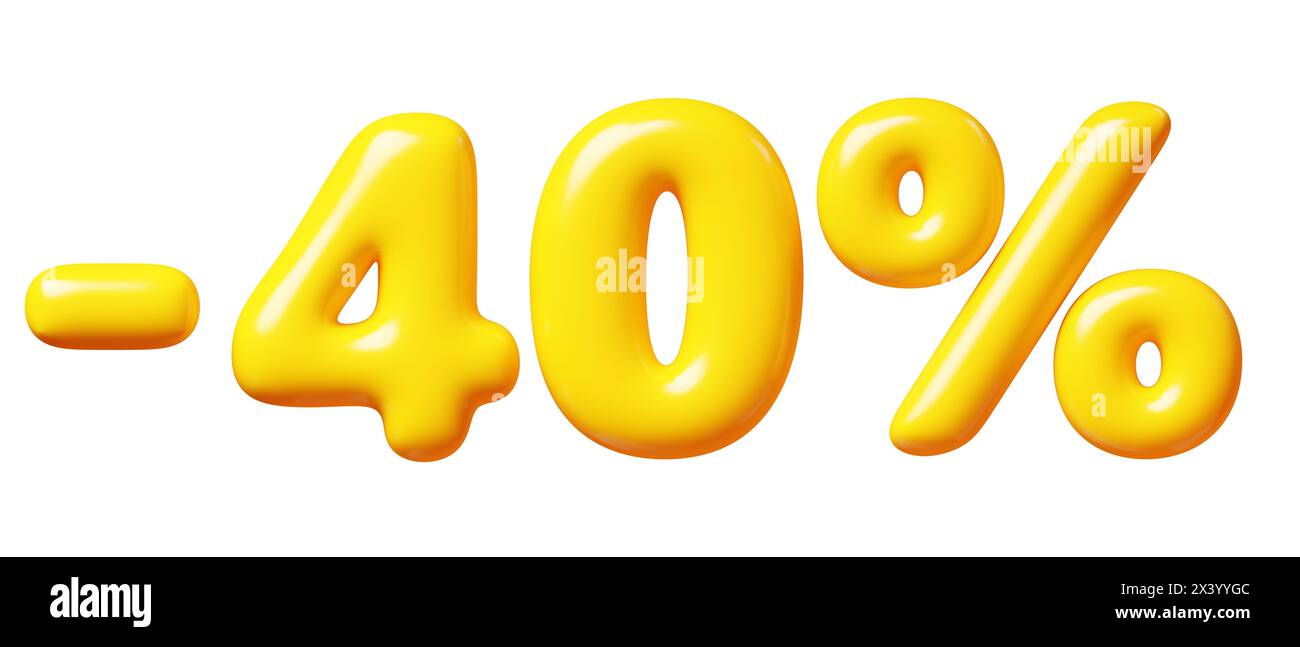 Il numero del palloncino meno il quaranta per cento del simbolo per la vendita. illustrazione di rendering 3d. Foto Stock